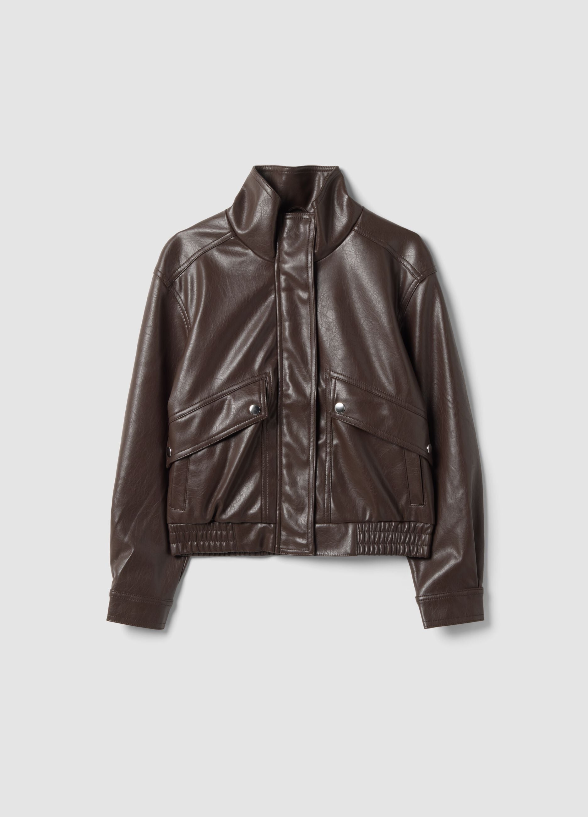 Girls&rsquo; brown jacket with zip and high neck, oversized fit