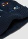 Blue knitted hat with pompom and tractor embroidery_1