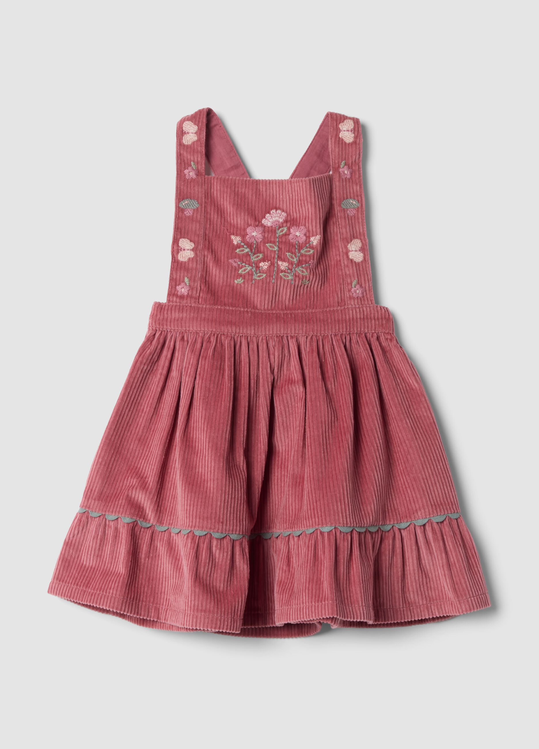 Pink pure cotton dress with ribbed square neckline, regular fit