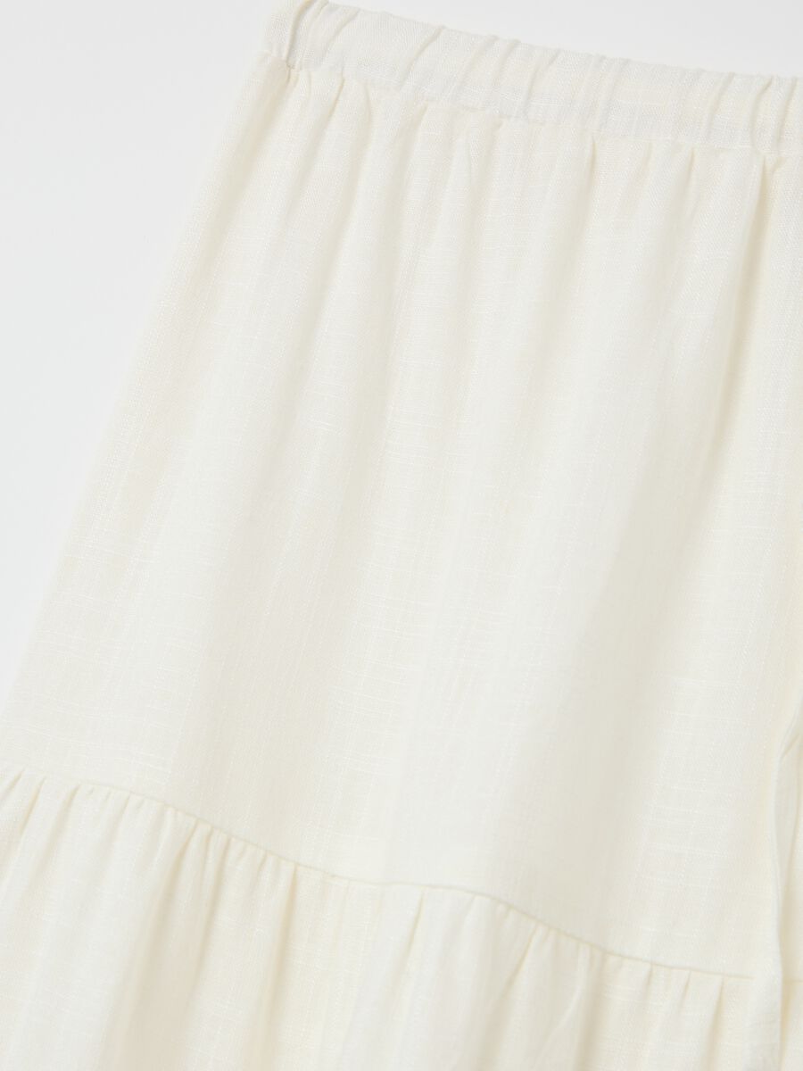 White tiered midi skirt in viscose and linen_5
