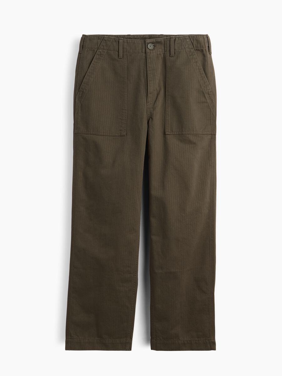 Pantaloni giallo ocra in puro cotone con tasche applicate_5
