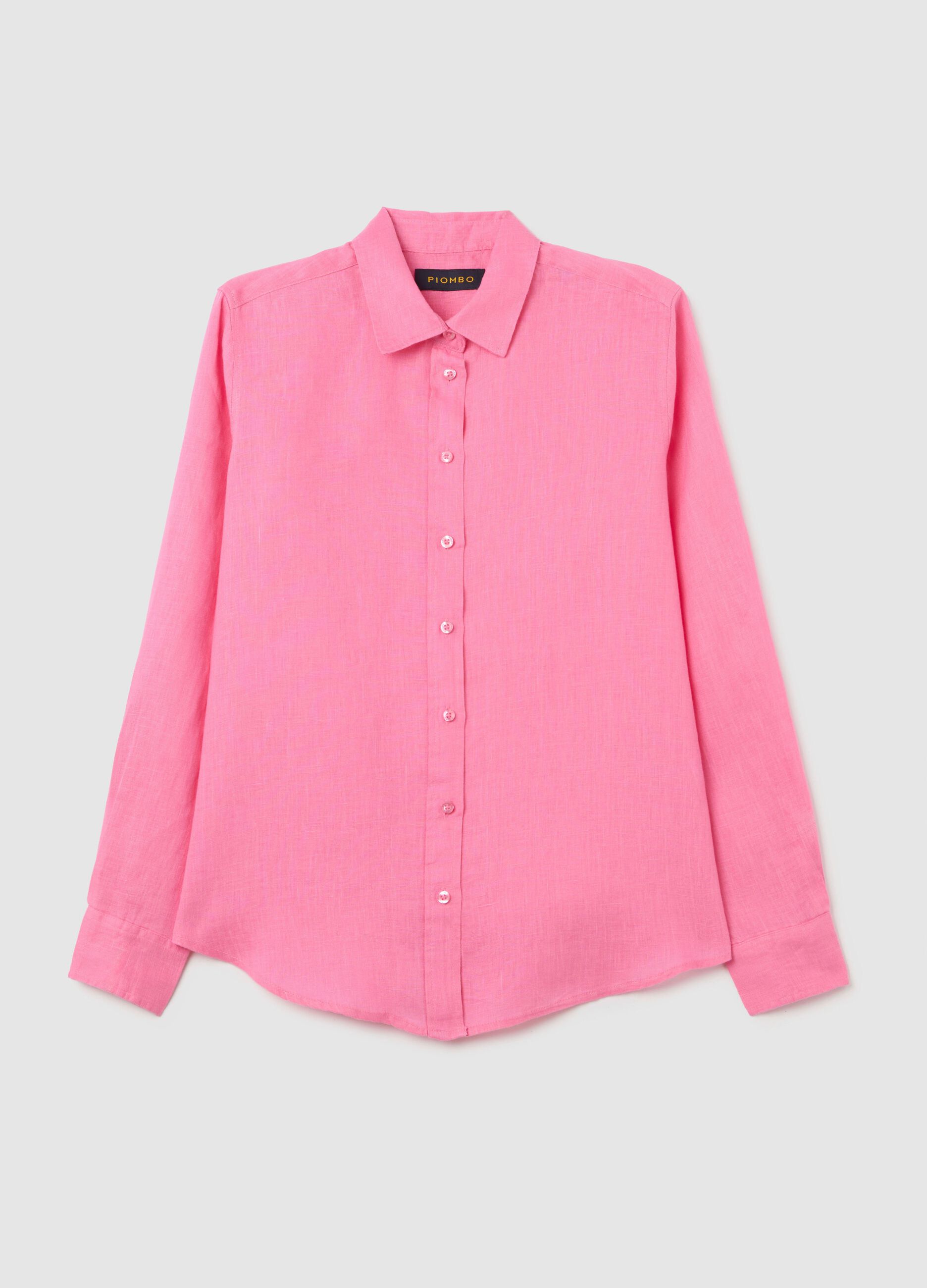 Regular-fit shirt in pink linen