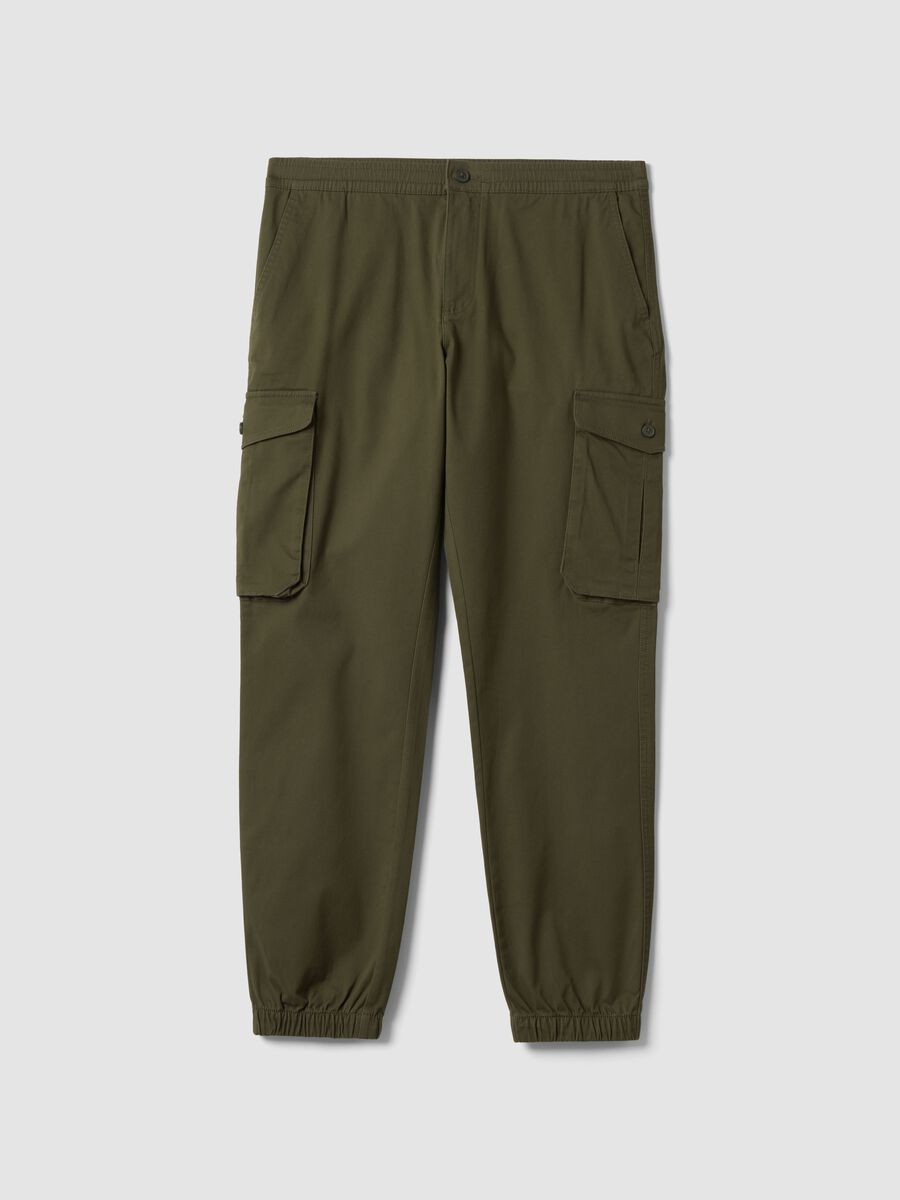 Pantaloni cargo verdi in cotone elasticizzato slim fit_0