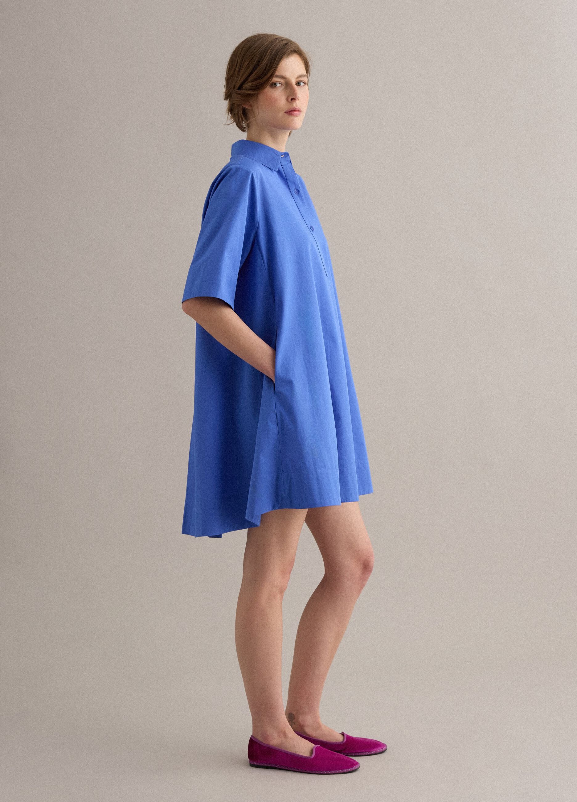 Blue pure cotton shirt dress