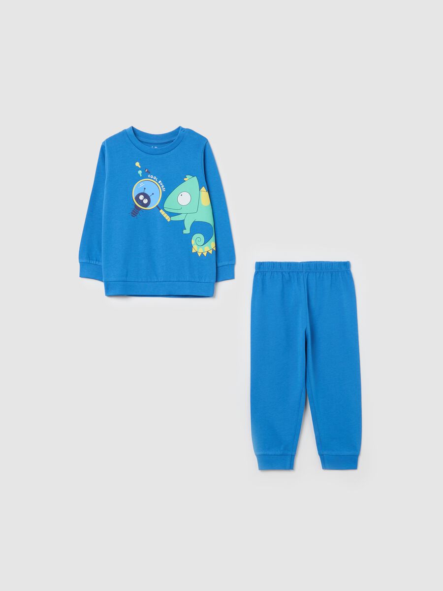 Light blue organic cotton pyjamas with chameleon print_0