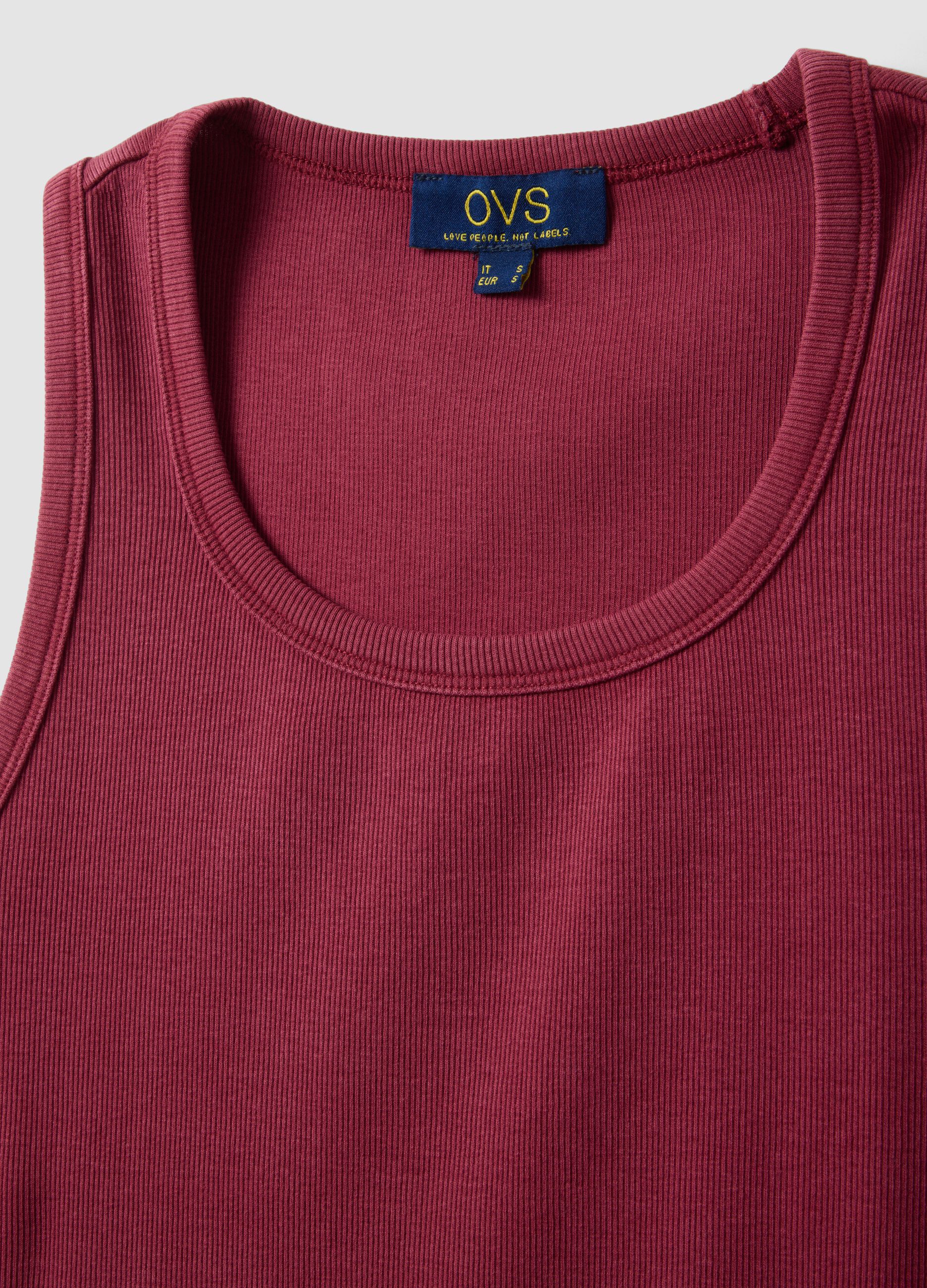 Red stretch cotton vest top, regular fit