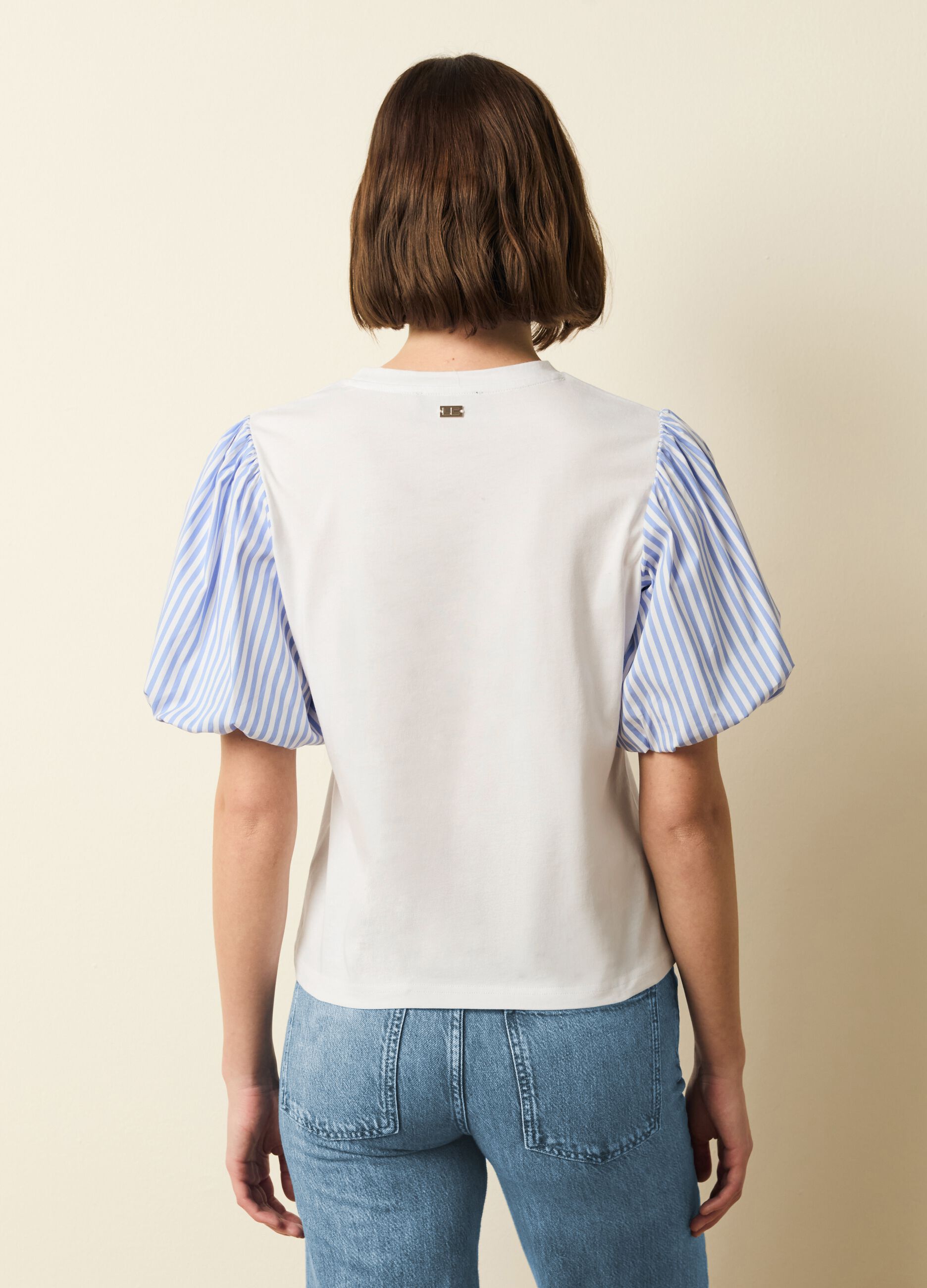 T-shirt with puff sleeves and stripes
