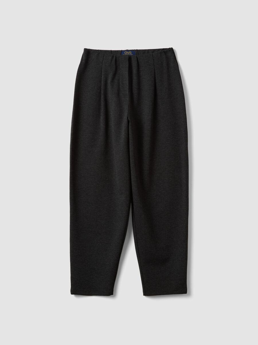 Black Milano-knit jogger trousers in stretch viscose, barrel fit_4