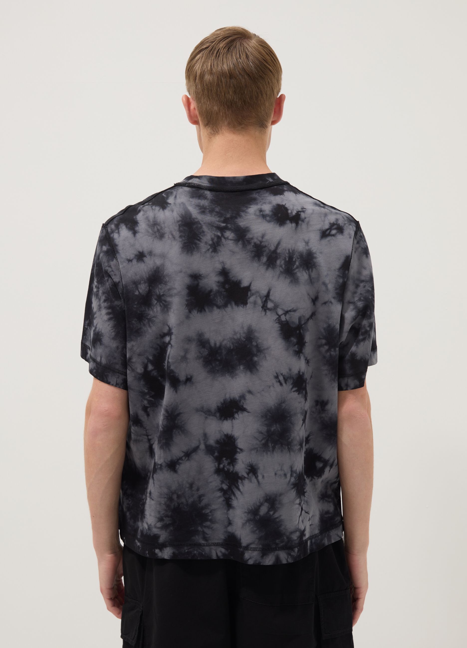 Blue pure cotton T-shirt with tie-dye print