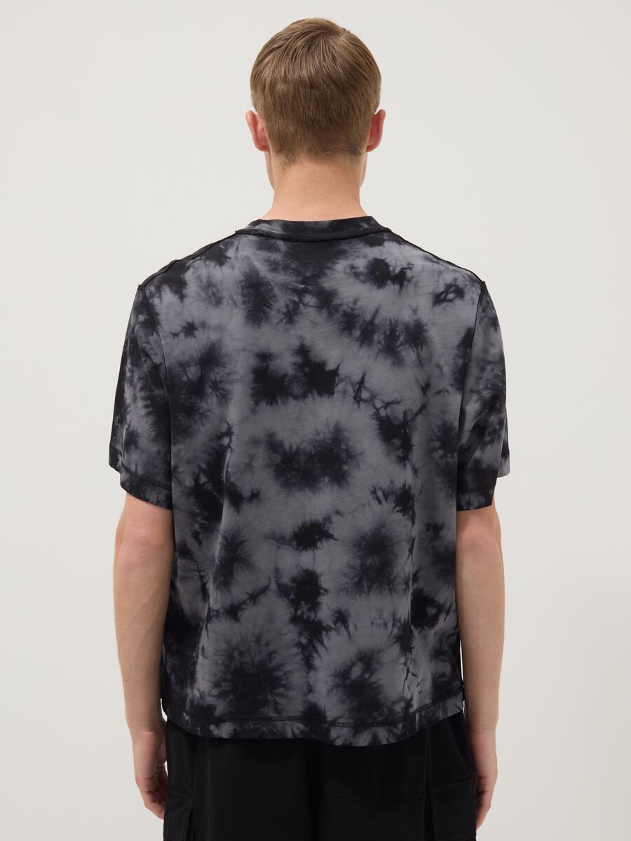 Blue pure cotton T-shirt with tie-dye print_0