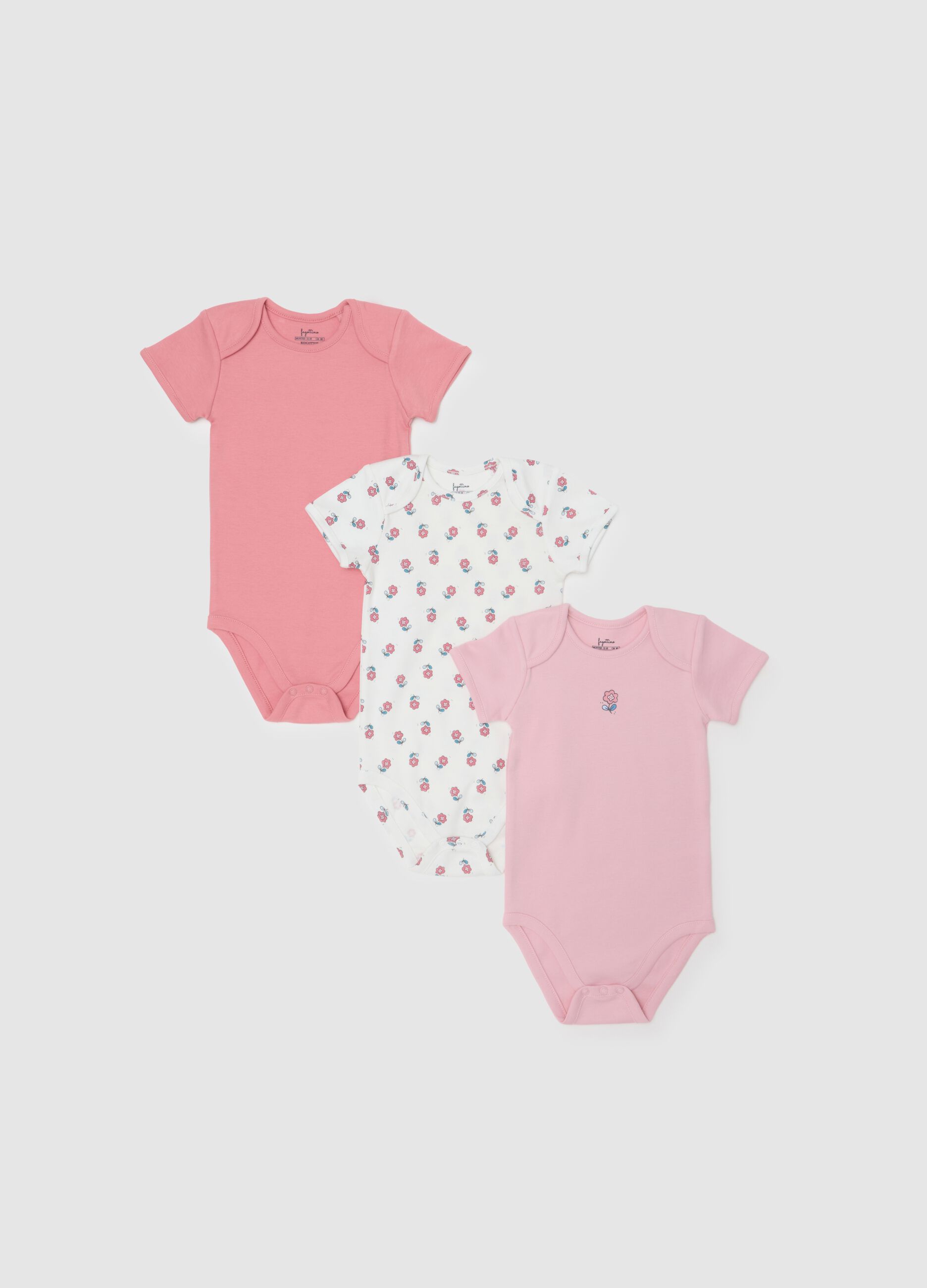 Set of three-pack bodysuits for girls in multicolour pure cotton