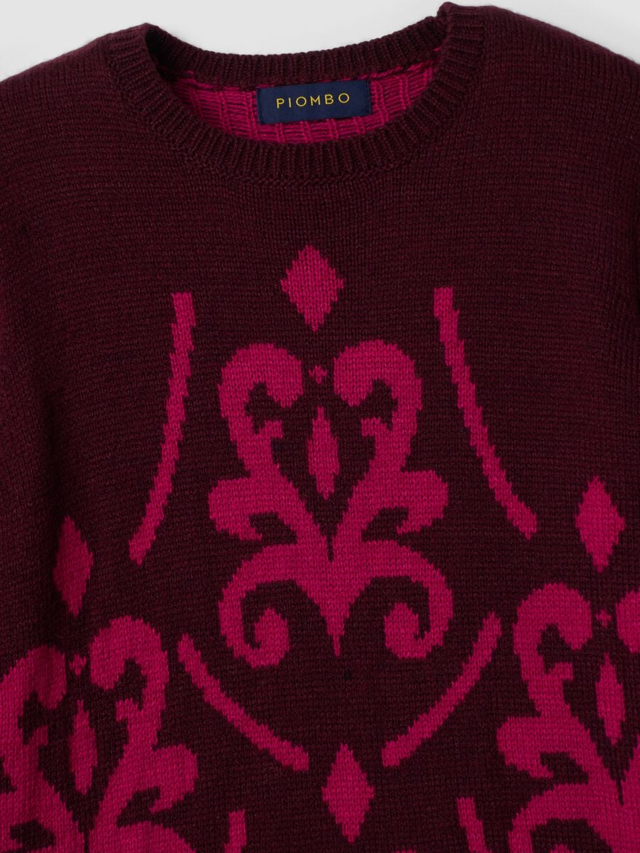 Maglia rossa e rosa girocollo in misto lana jacquard_1
