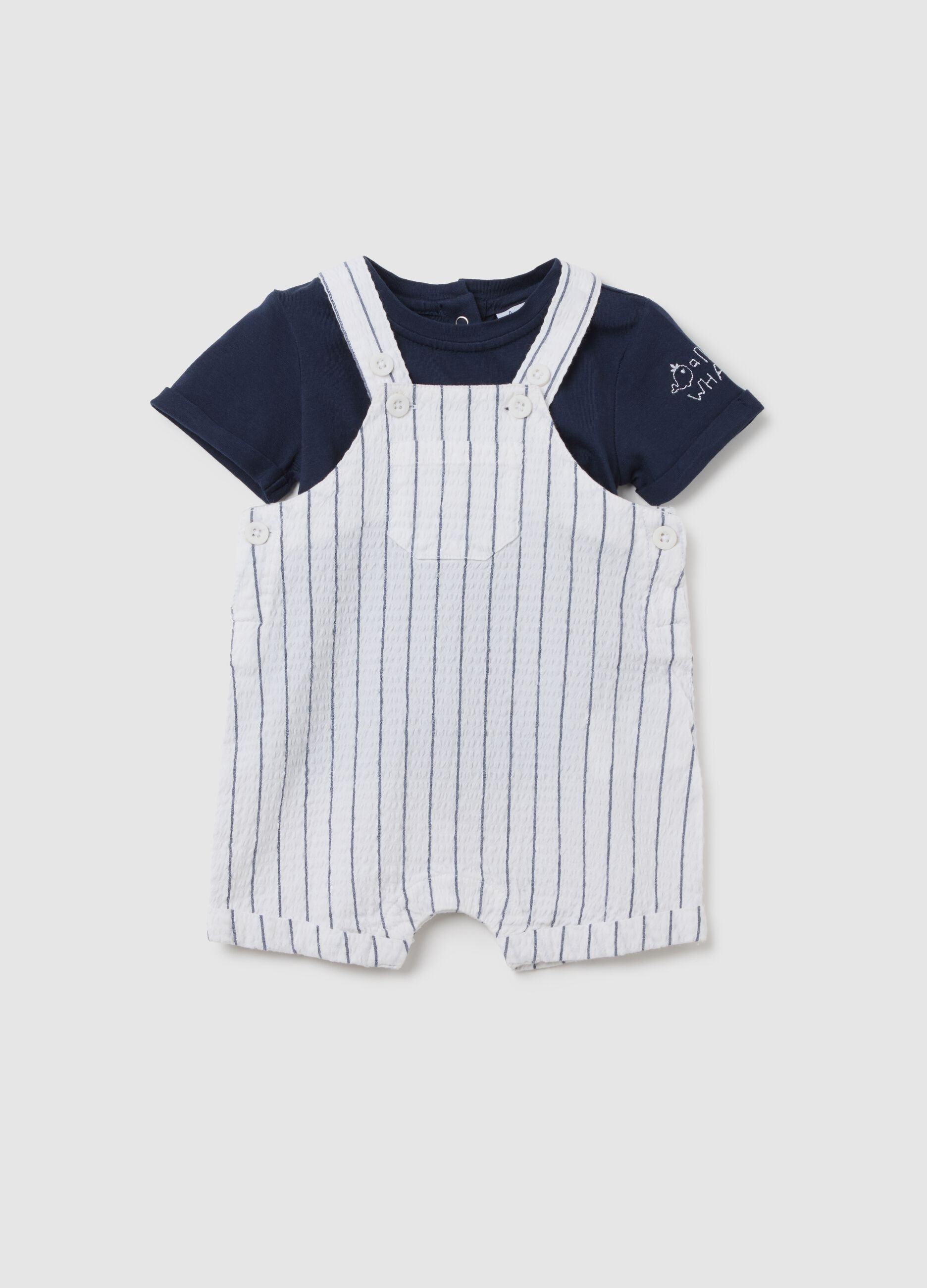 Completo neonato da maschio in puro cotone multicolor con colletto