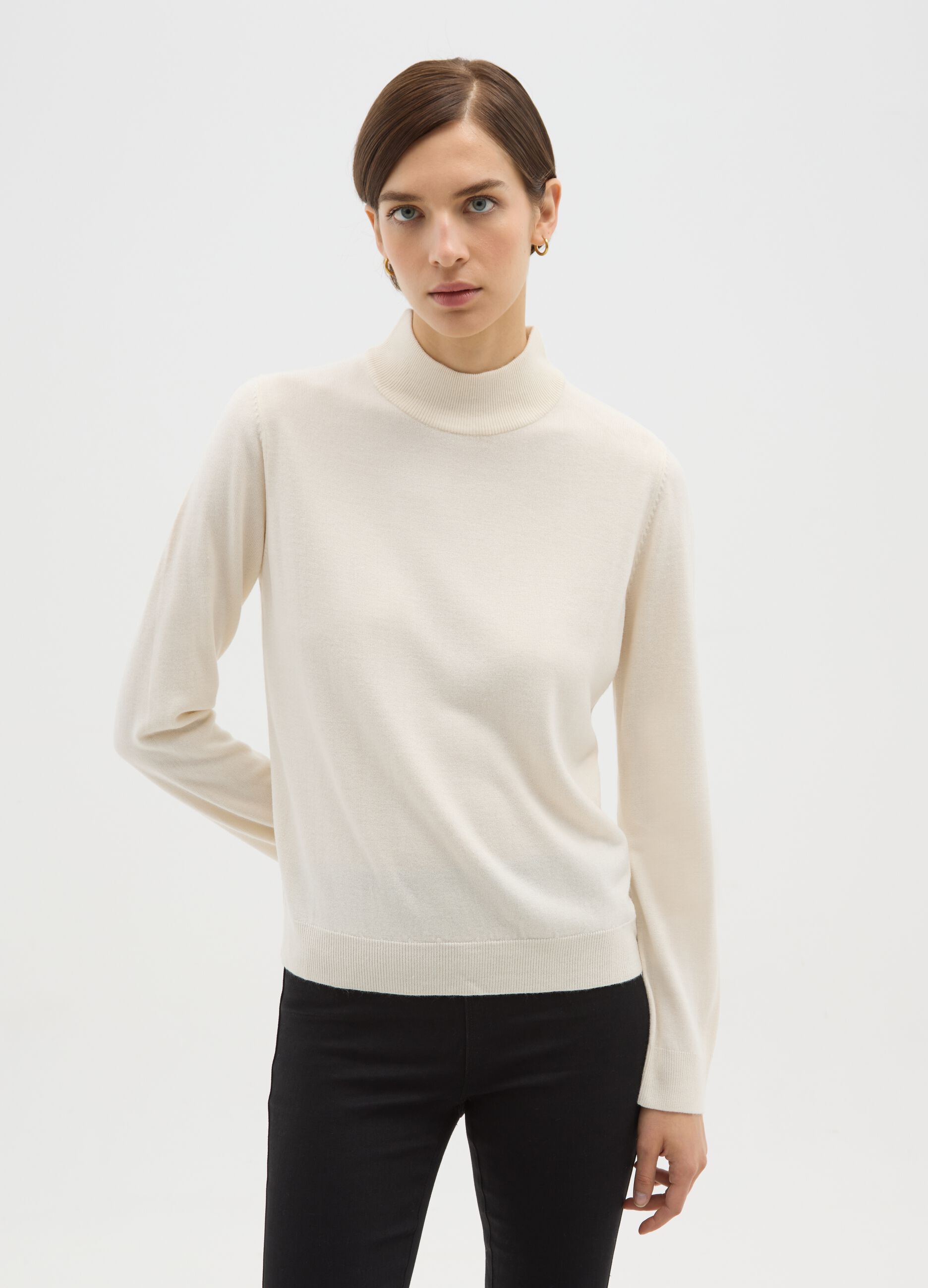 White regular fit high-neck sweater