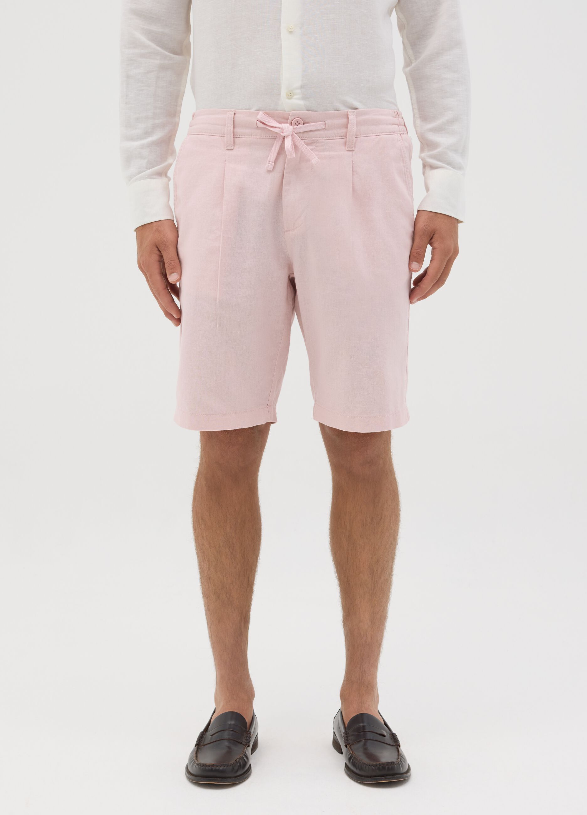 Men’s pink cotton and linen regular-fit shorts