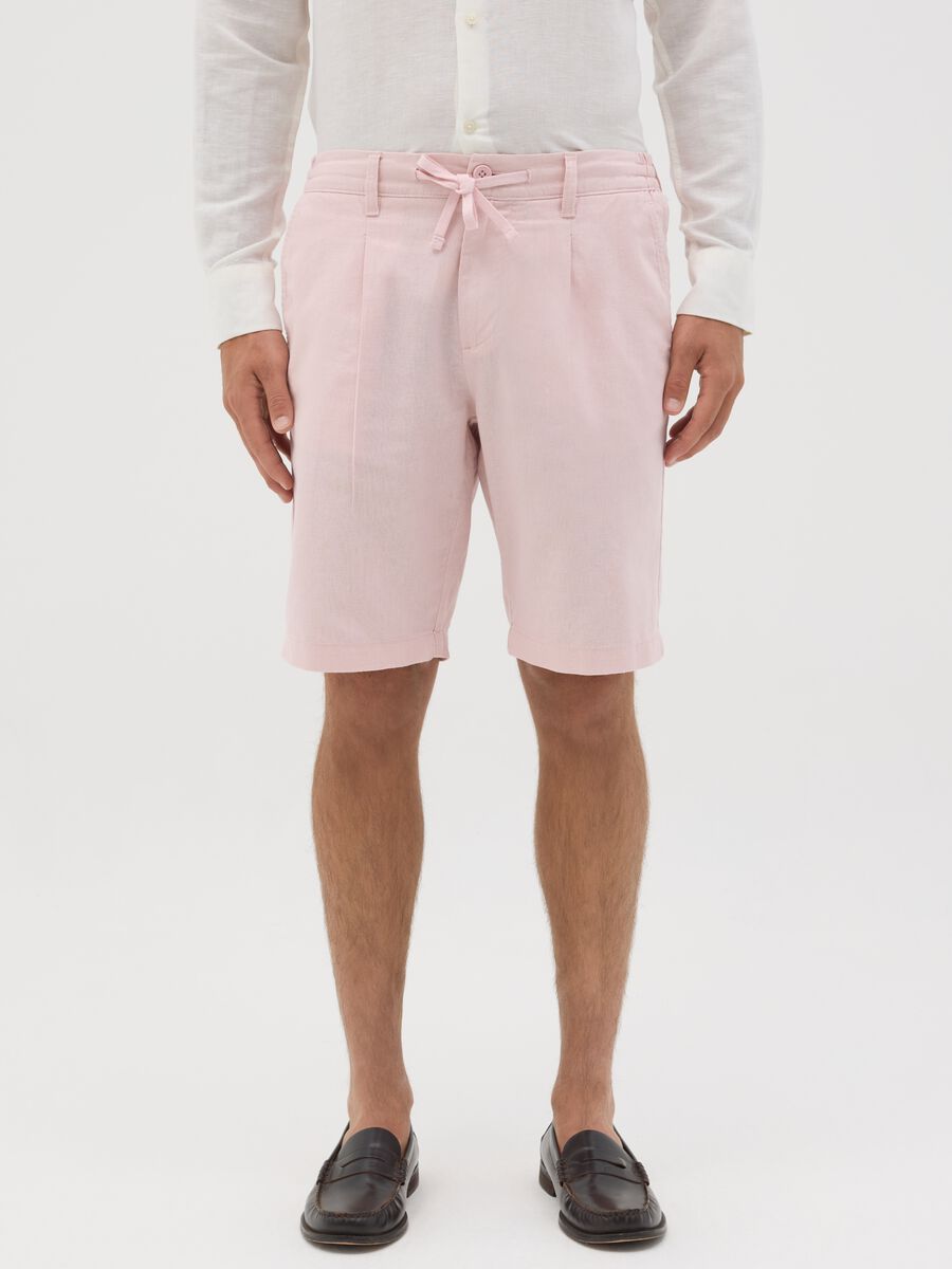 Men’s pink cotton and linen regular-fit shorts_1