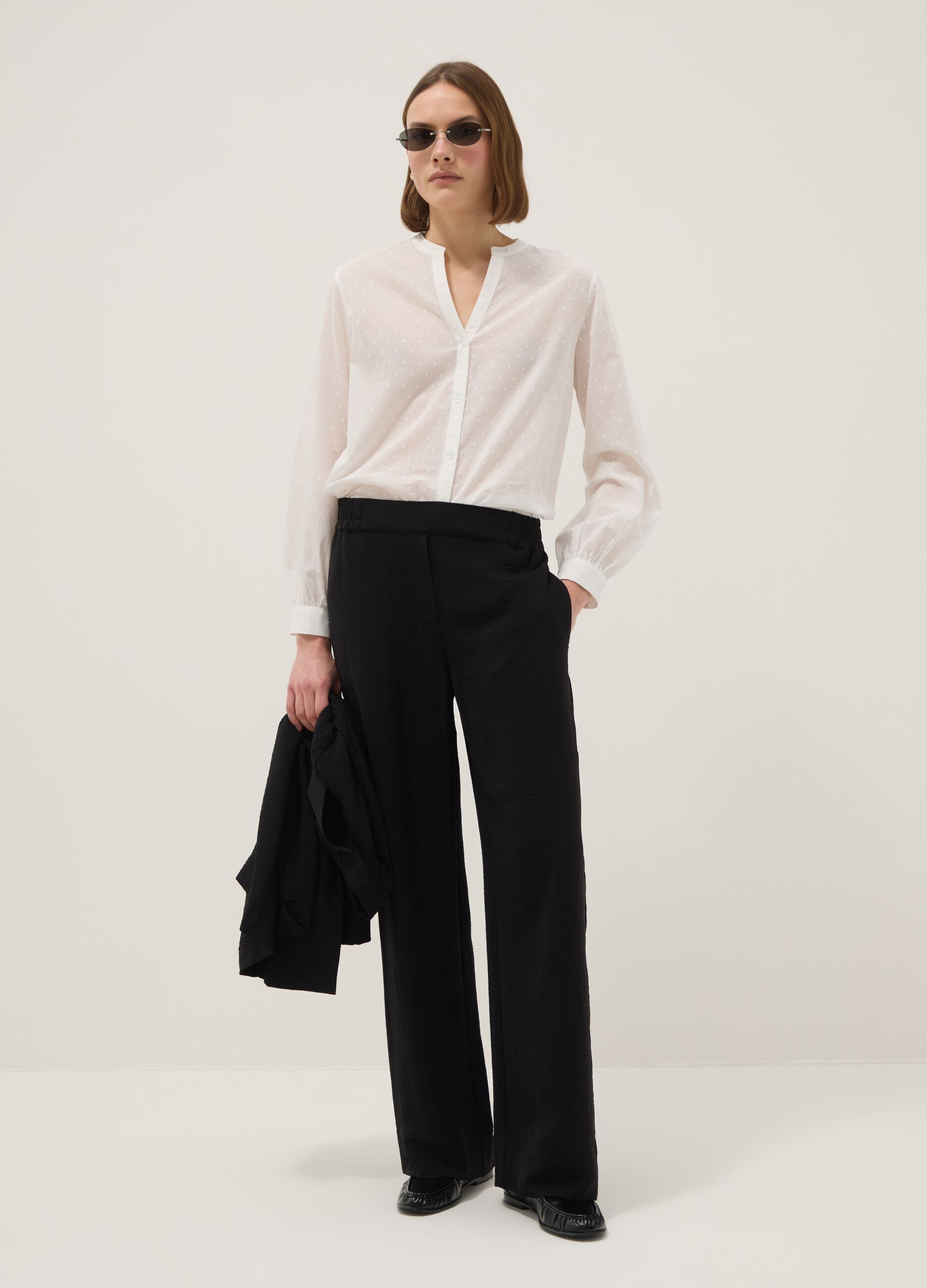 Black wide-leg trousers with elasticated waist