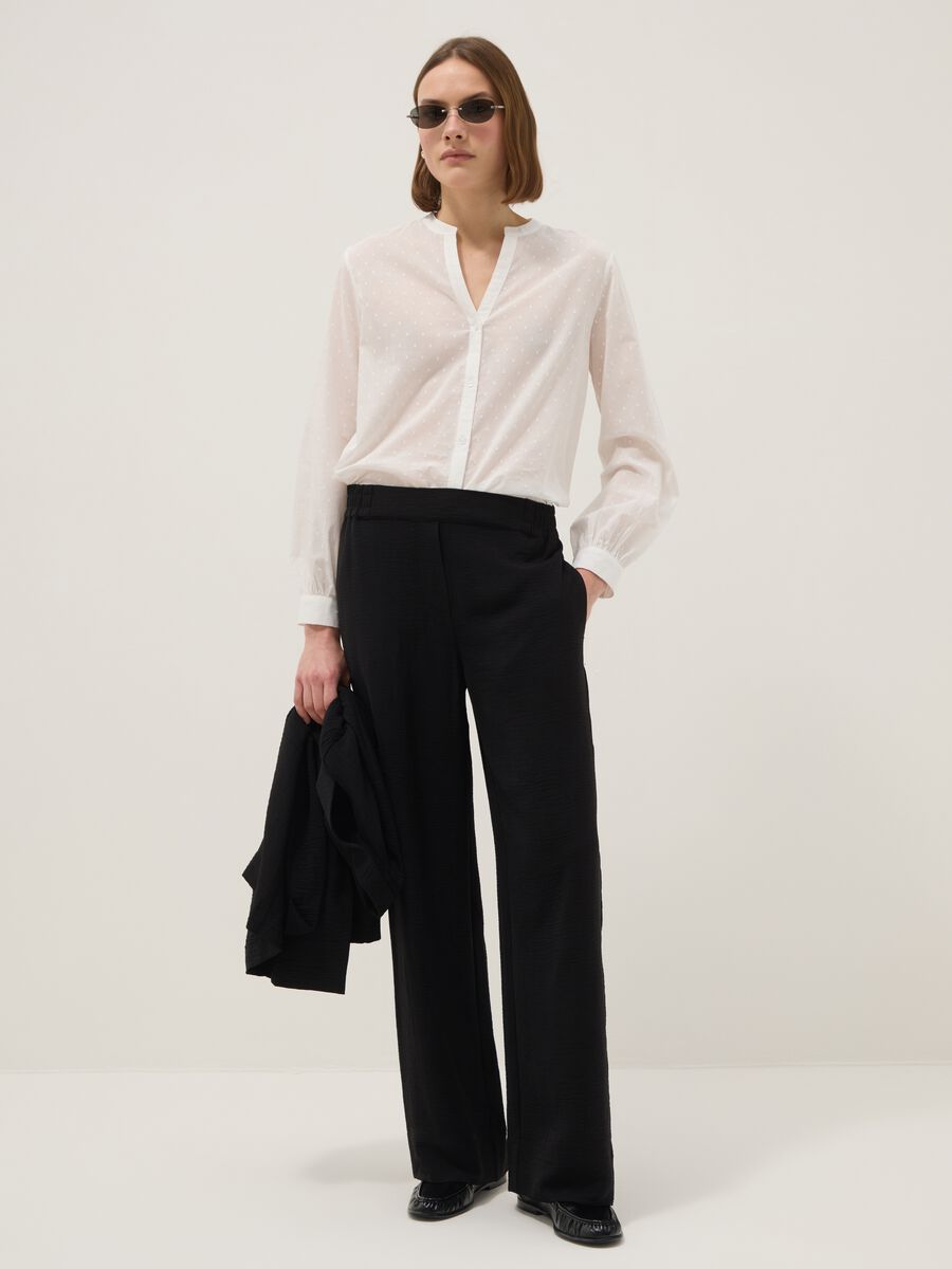 Black wide-leg trousers with elasticated waist_0