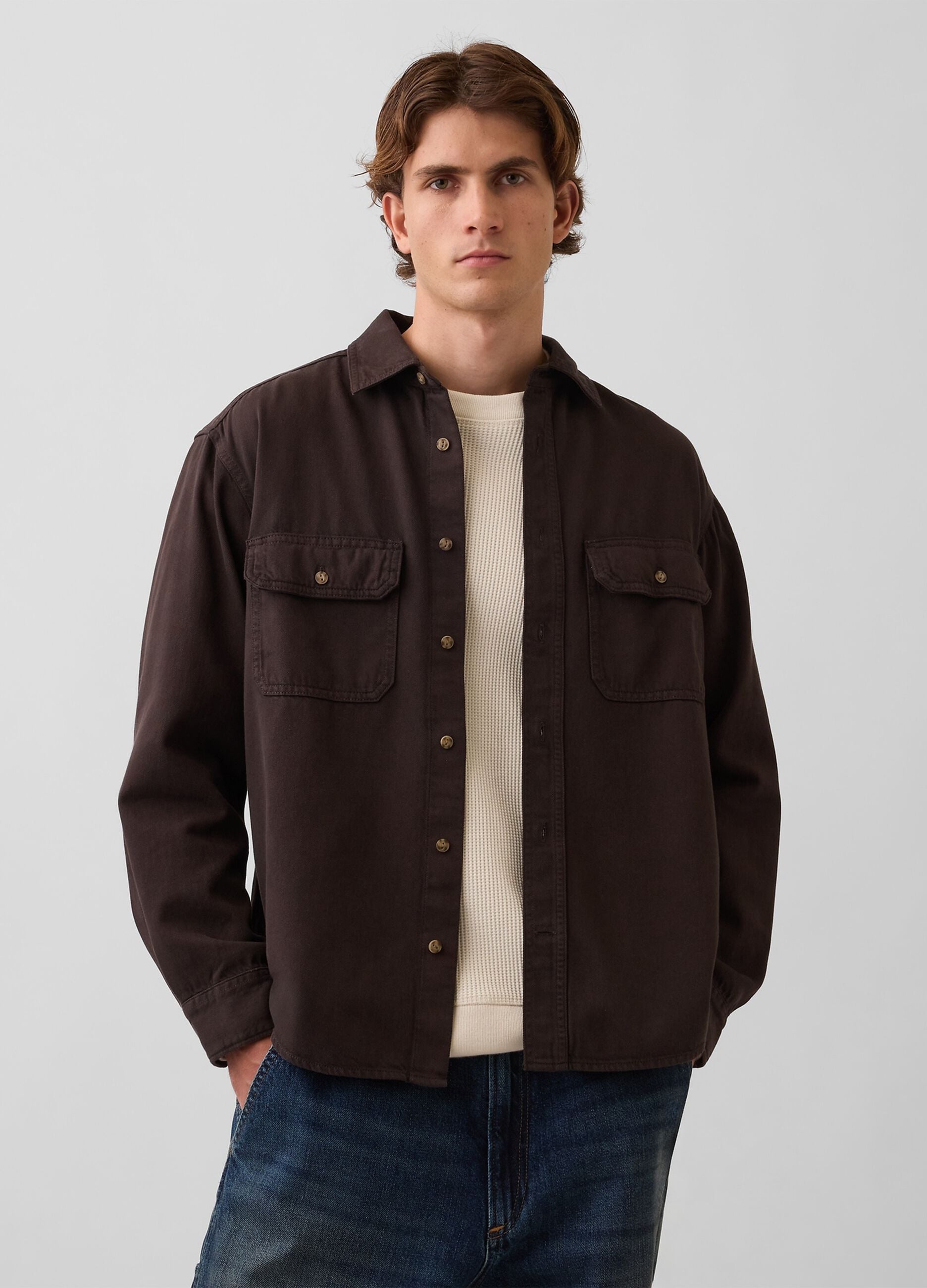 Dark brown cotton-lyocell blend shirt