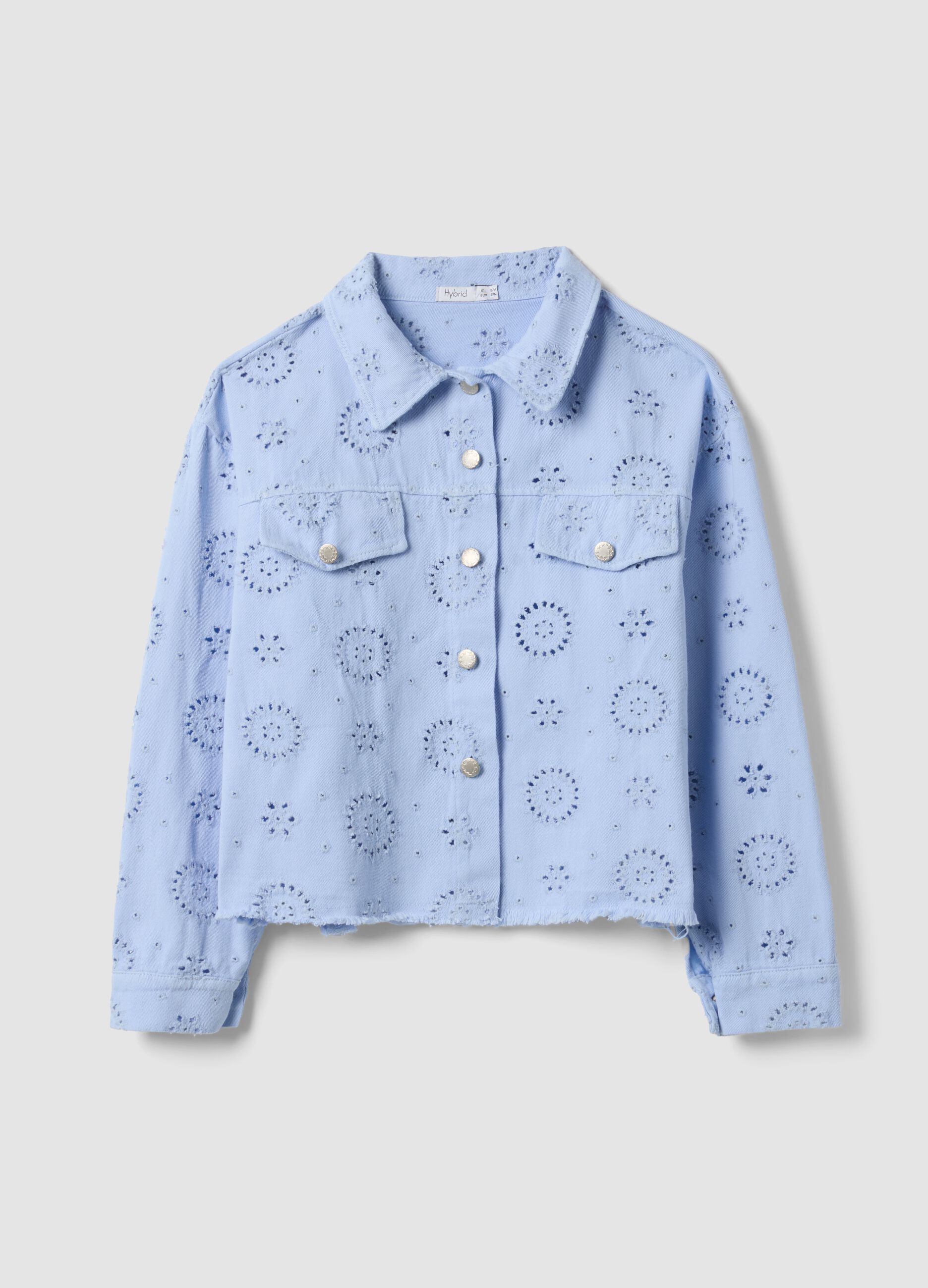 Sky-blue pure cotton broderie anglaise jacket