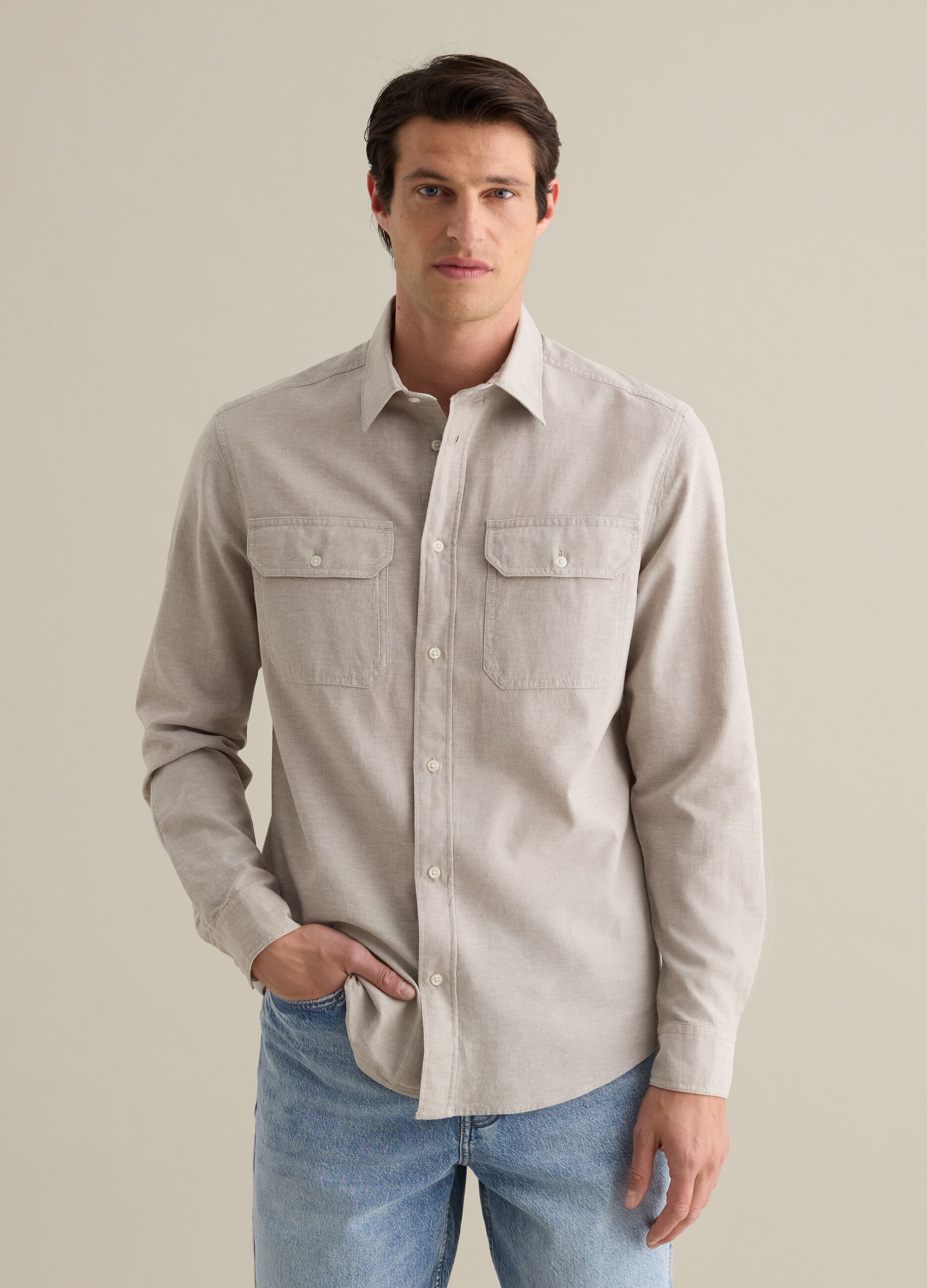 Beige Cotton and Linen Shirt by Piombo