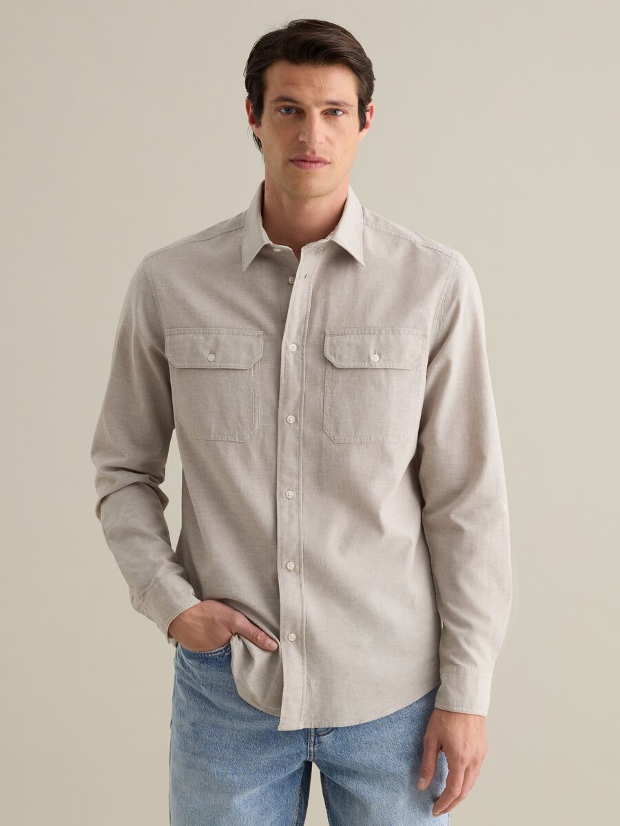 Beige Cotton and Linen Shirt by Piombo_0