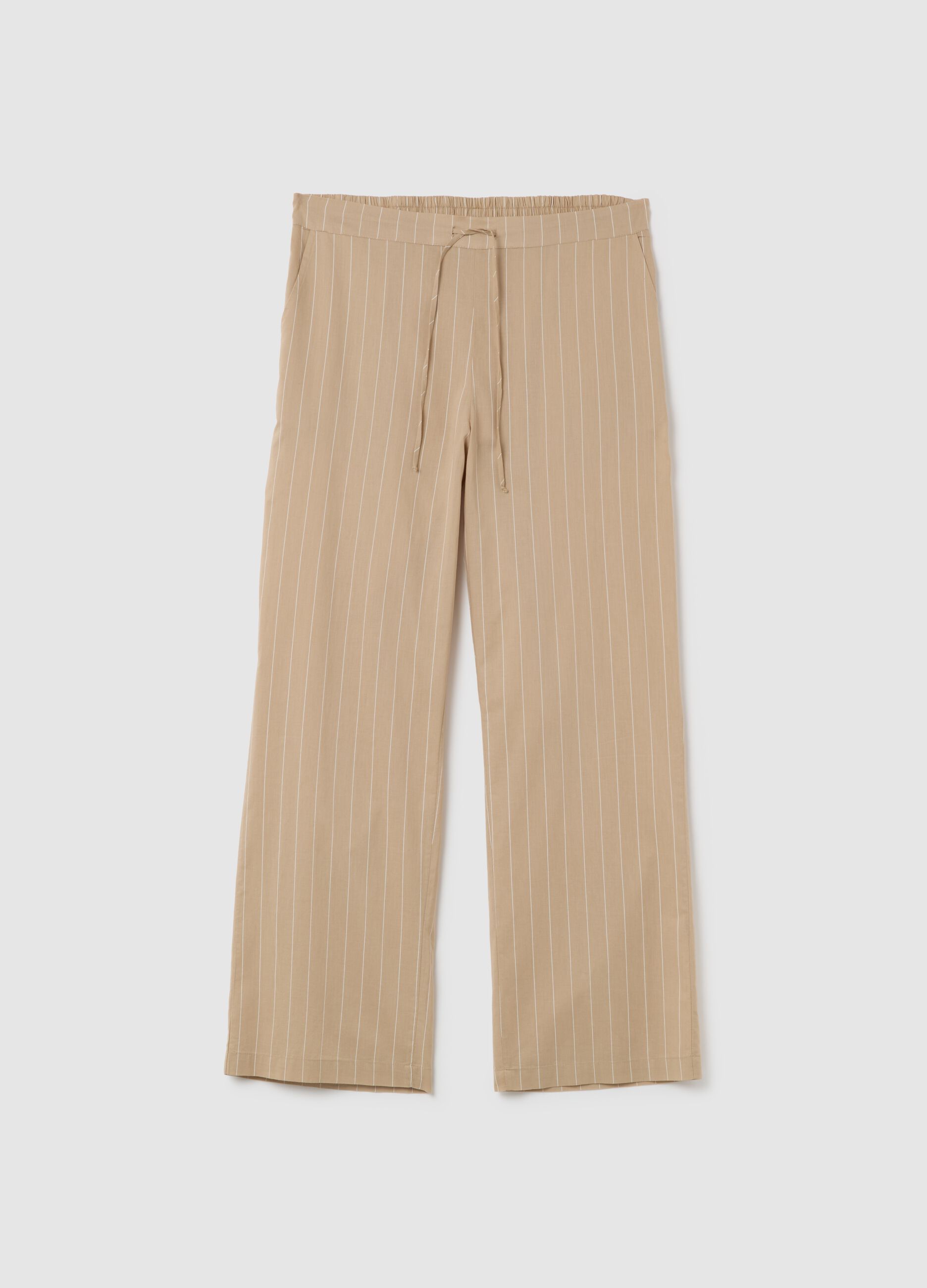 Women's beige pure cotton wide leg trousers