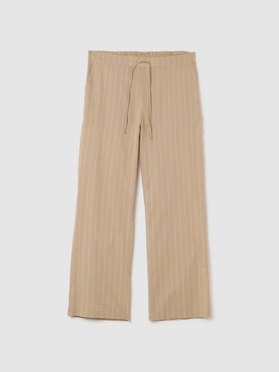 Women's beige pure cotton wide leg trousers_0