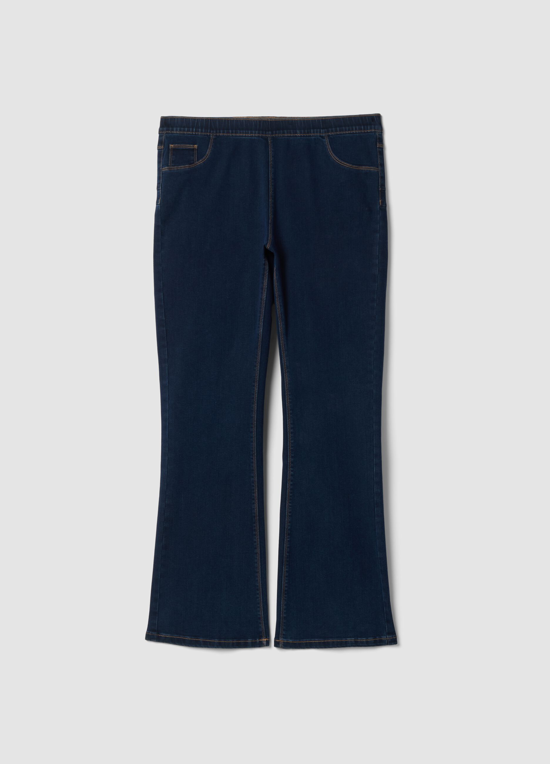 Jeans denim blu scuro bootcut in misto cotone e viscosa elasticizzata