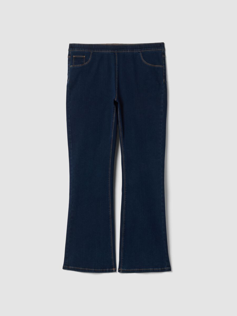 Jeans denim blu scuro bootcut in misto cotone e viscosa elasticizzata_0