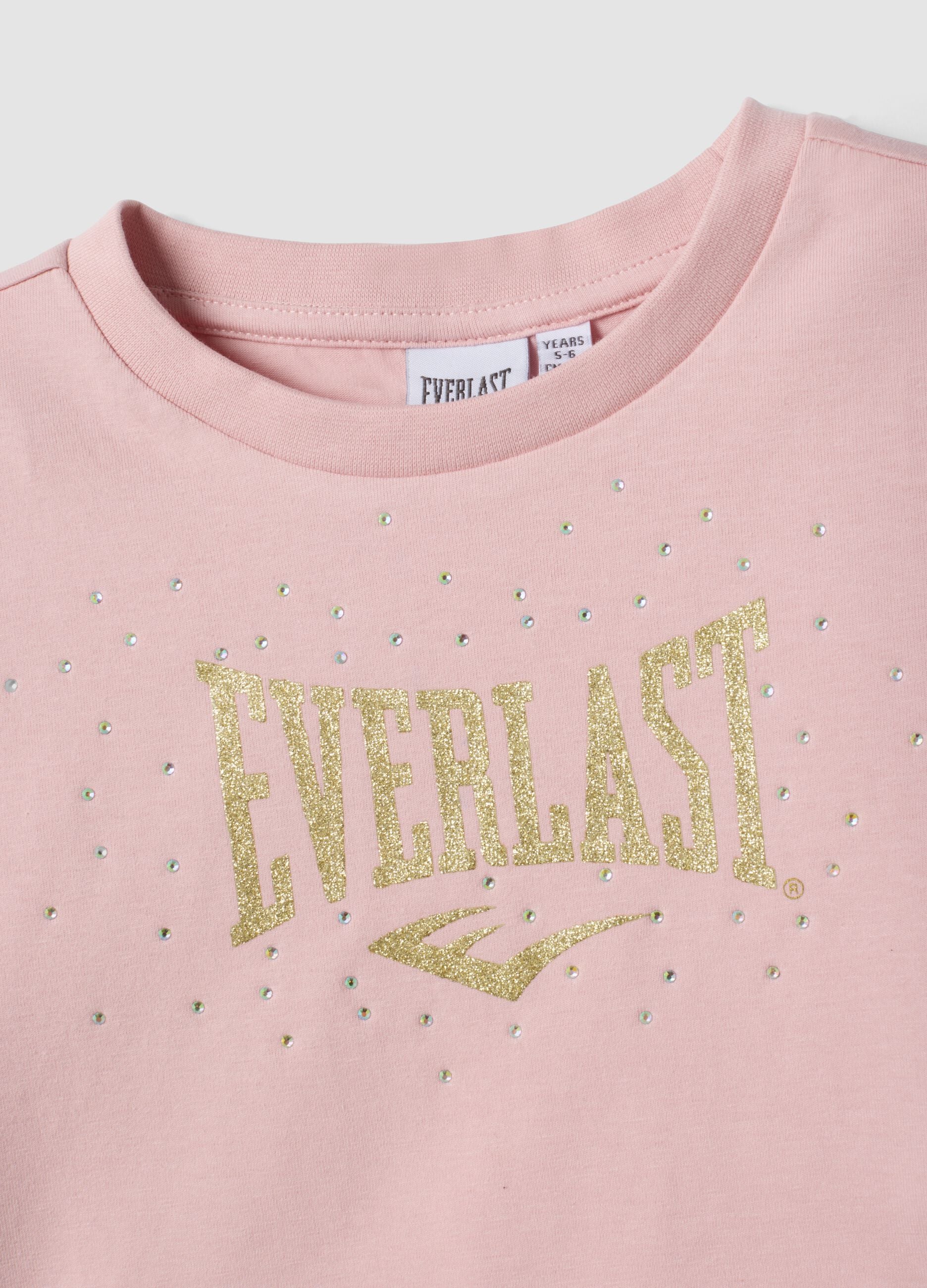 Pink cropped stretch cotton T-shirt with print for girls