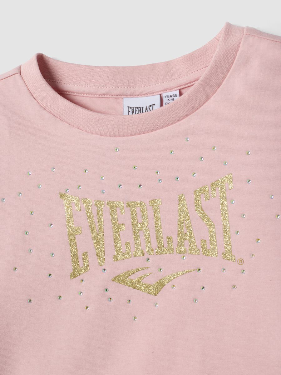 Pink cropped stretch cotton T-shirt with print for girls_2