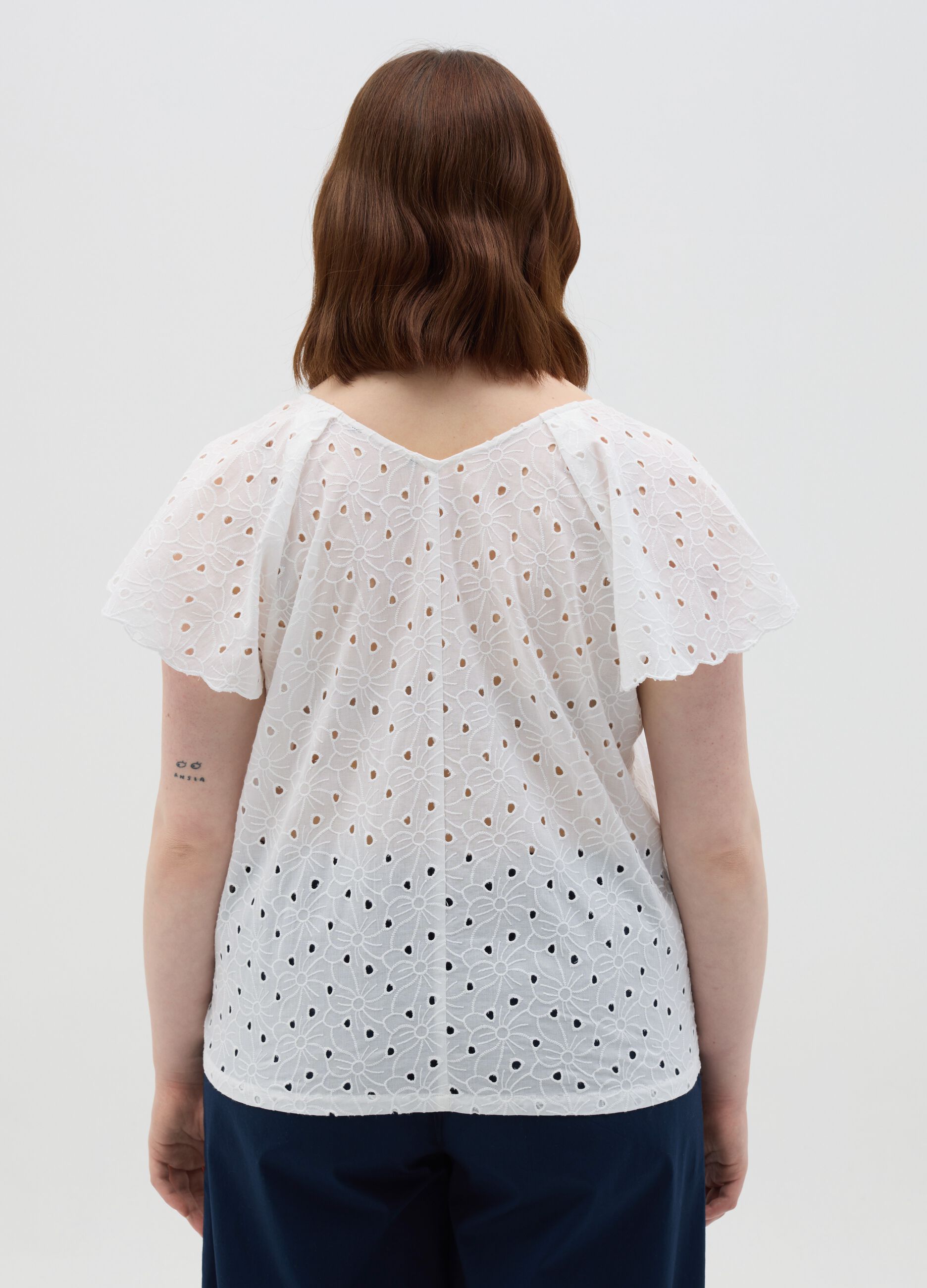 White Cotton Eyelet Blouse