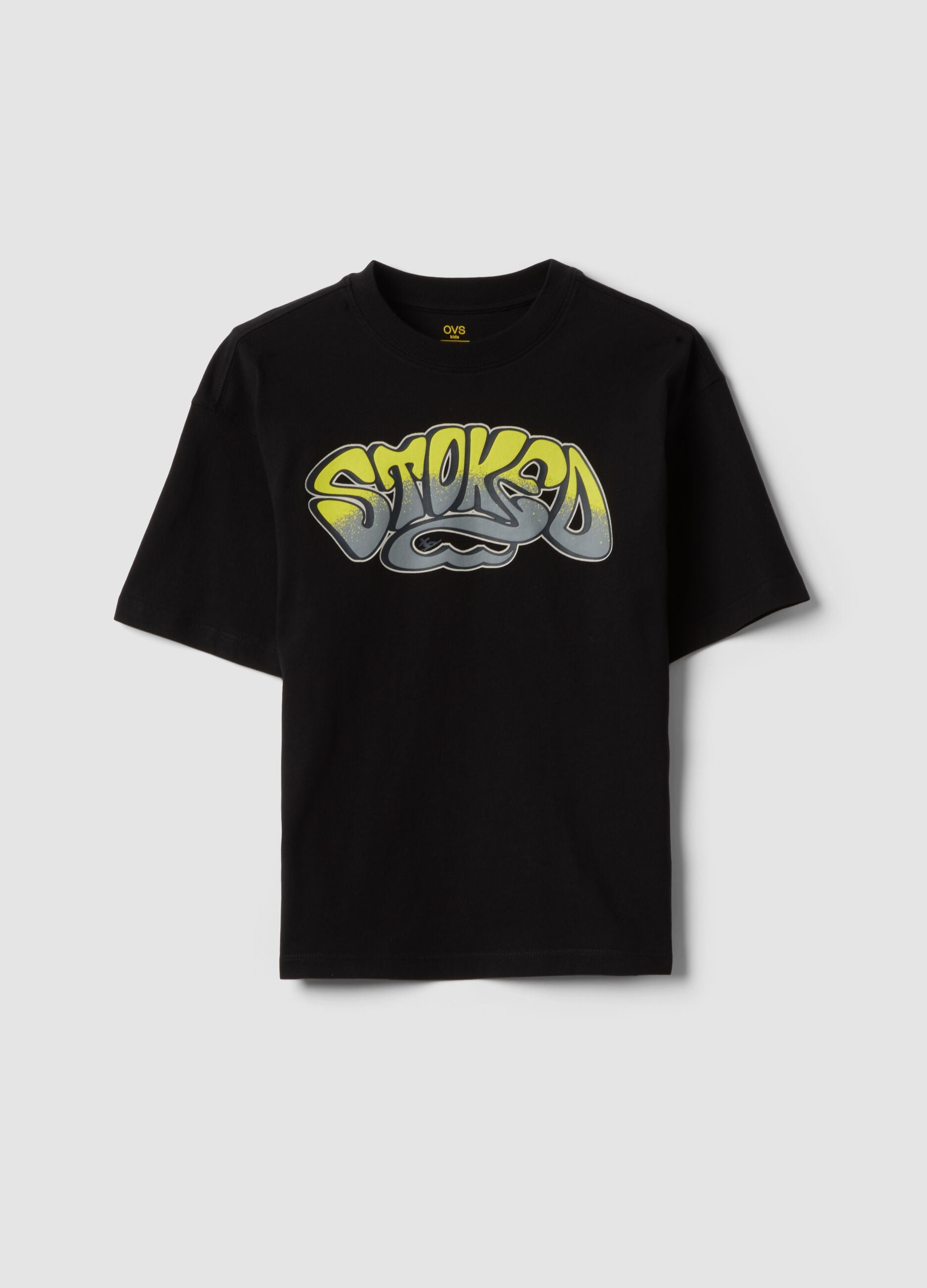 Black pure cotton T-shirt with front print