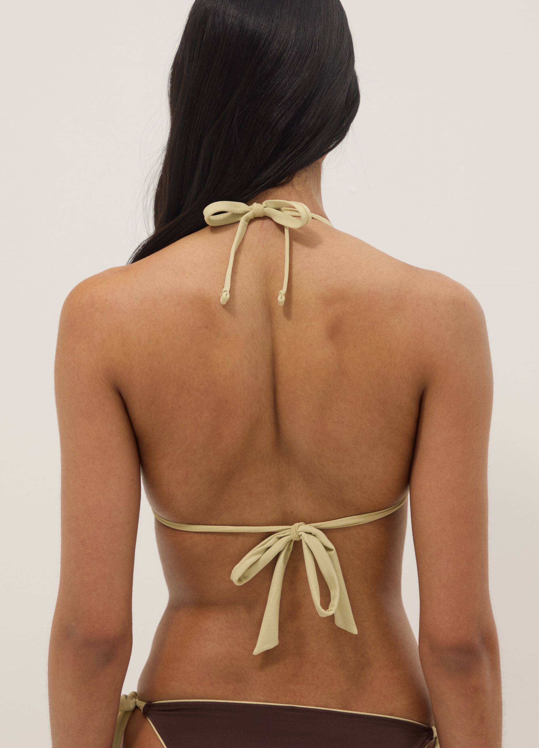 Brown triangle bikini top in stretch fabric
