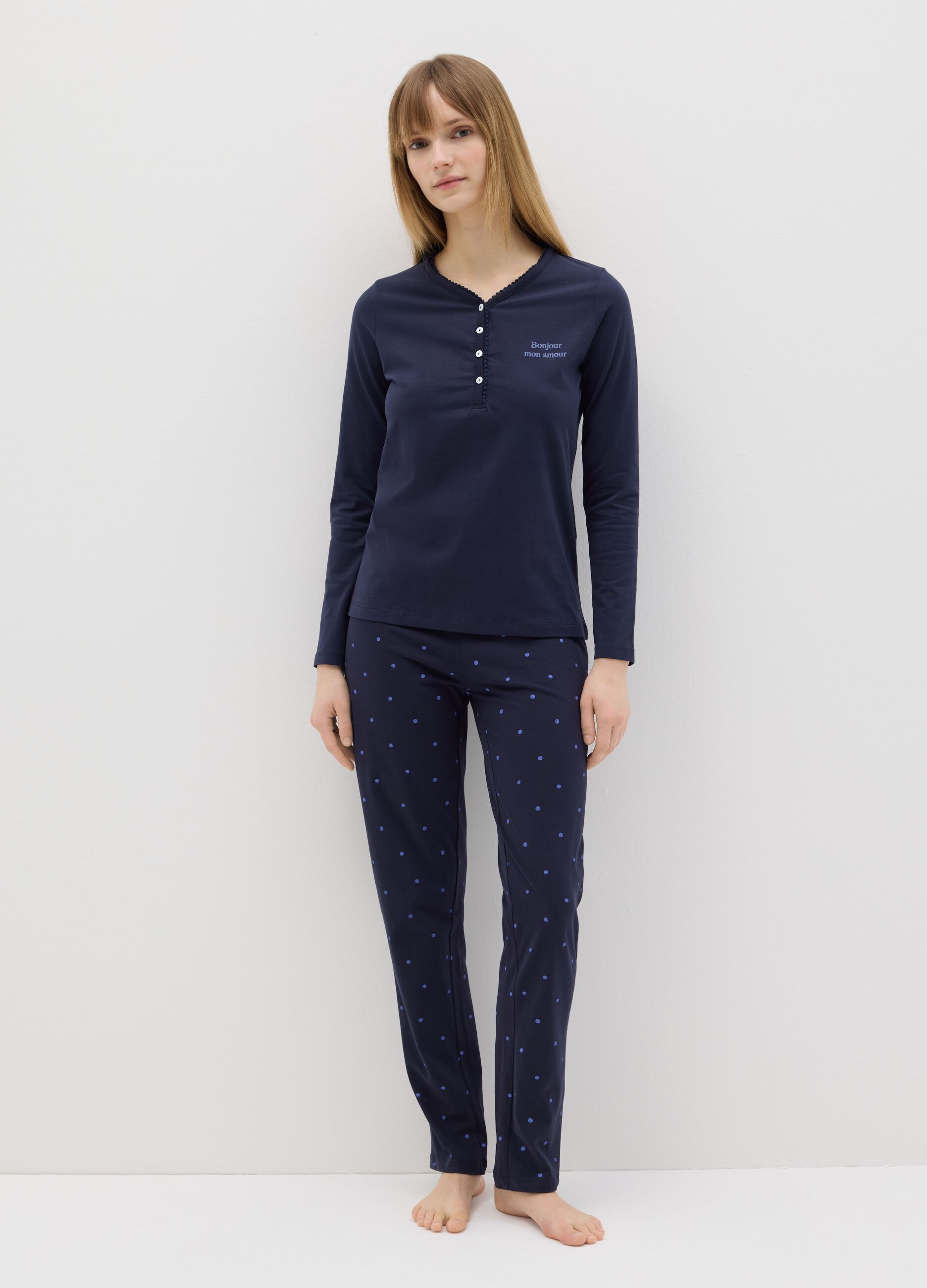 Cotton pyjamas with granddad neckline