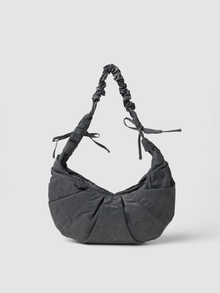 Grey shoulder bag with ruched handle_1