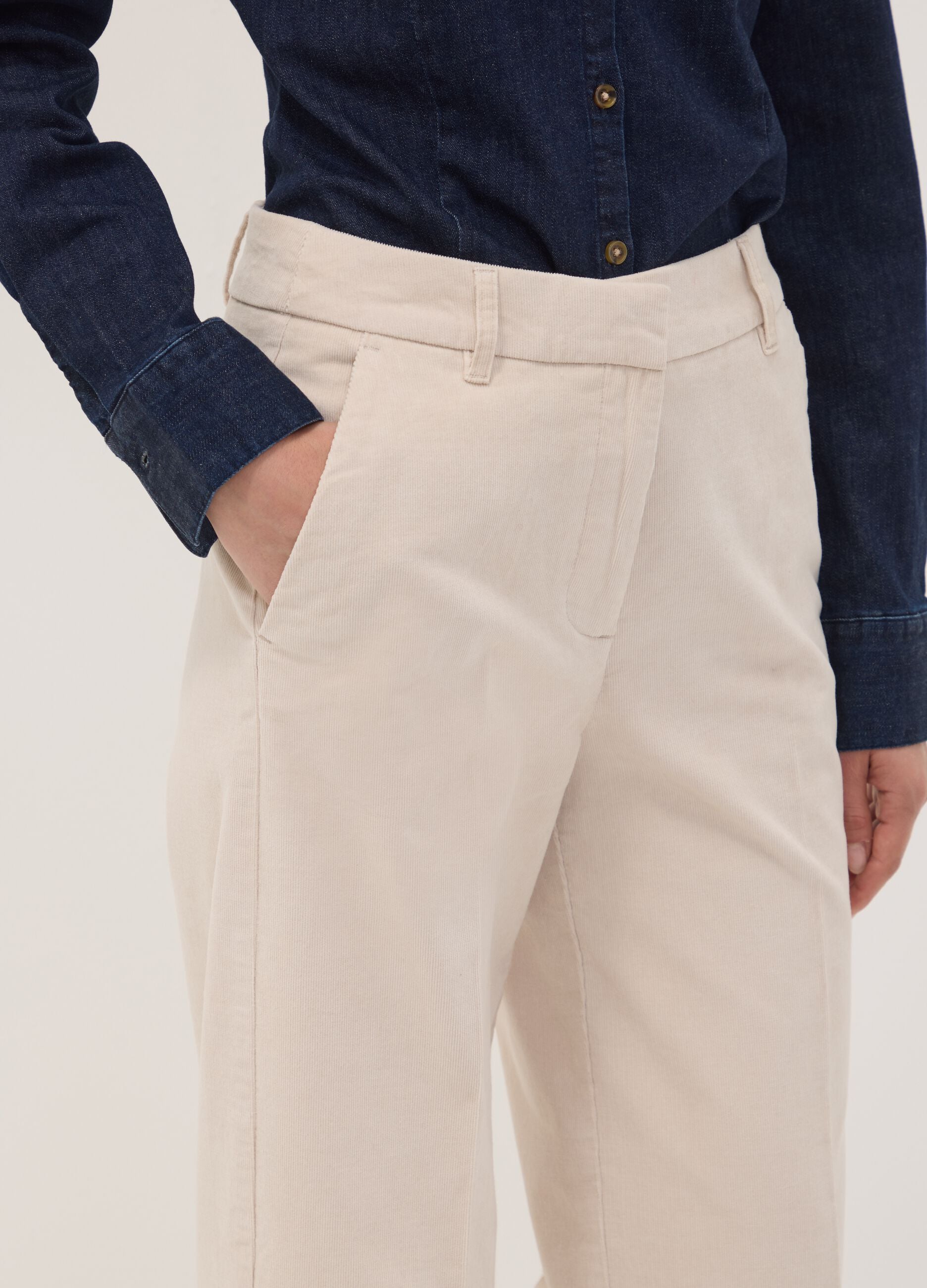 Beige The Iconic Pants straight-fit ribbed stretch cotton trousers