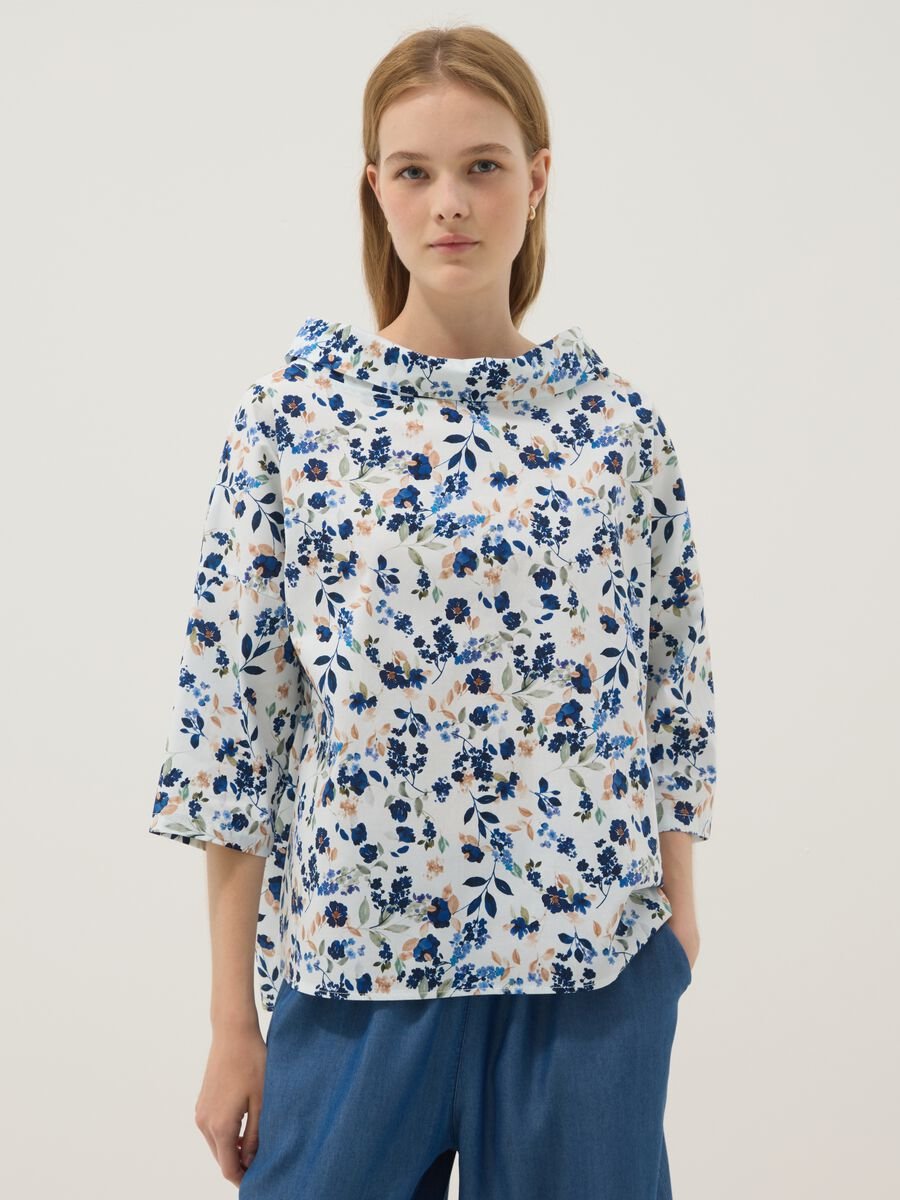 White floral stretch cotton blouse_1