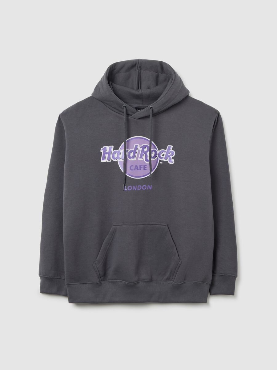 Felpa in misto cotone grigia regular fit con logo Hard Rock Cafe_0
