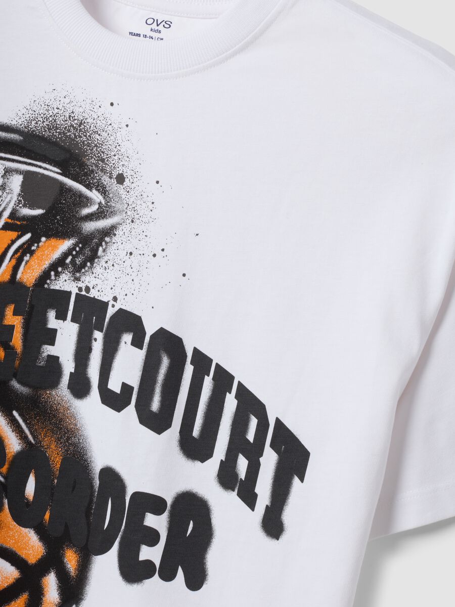 White pure cotton oversized T-shirt with basketball graphic print for boys_4