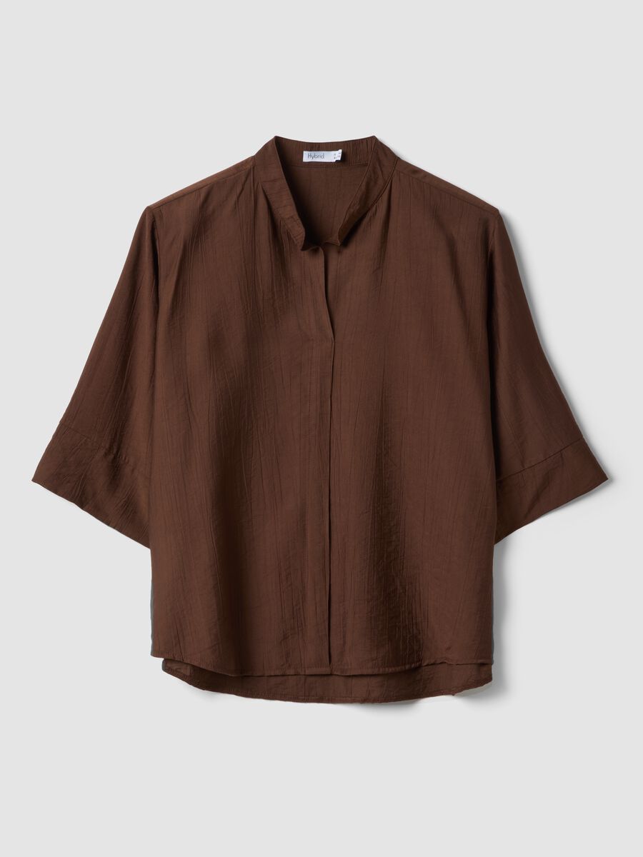 Brown viscose-blend regular-fit blouse with mandarin collar_4
