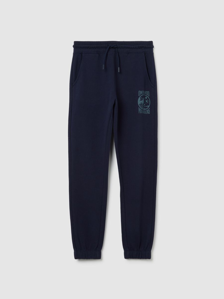 Pantaloni blu da ragazzo in puro cotone regular fit con stampa_0