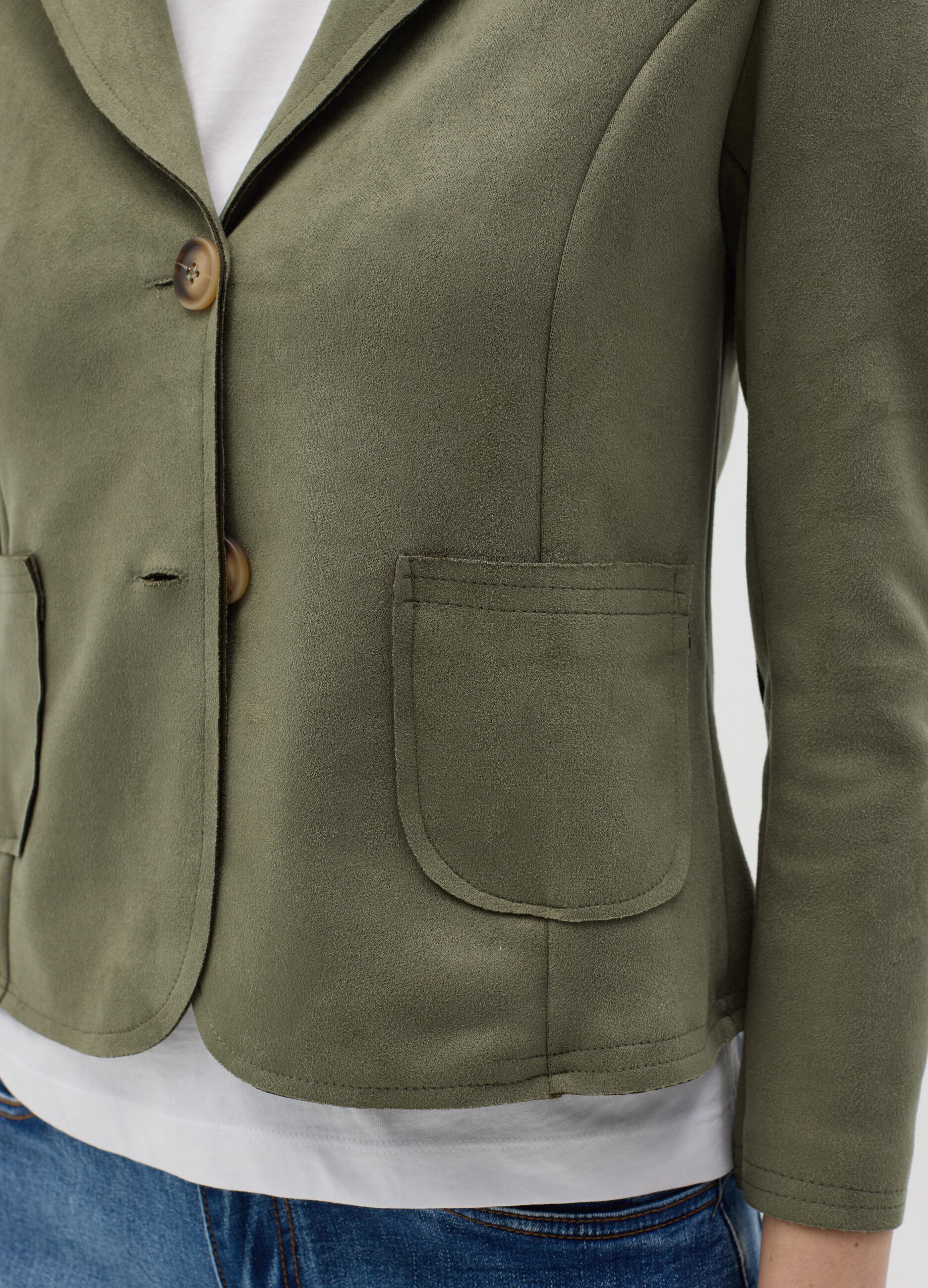 Short green suede jacket