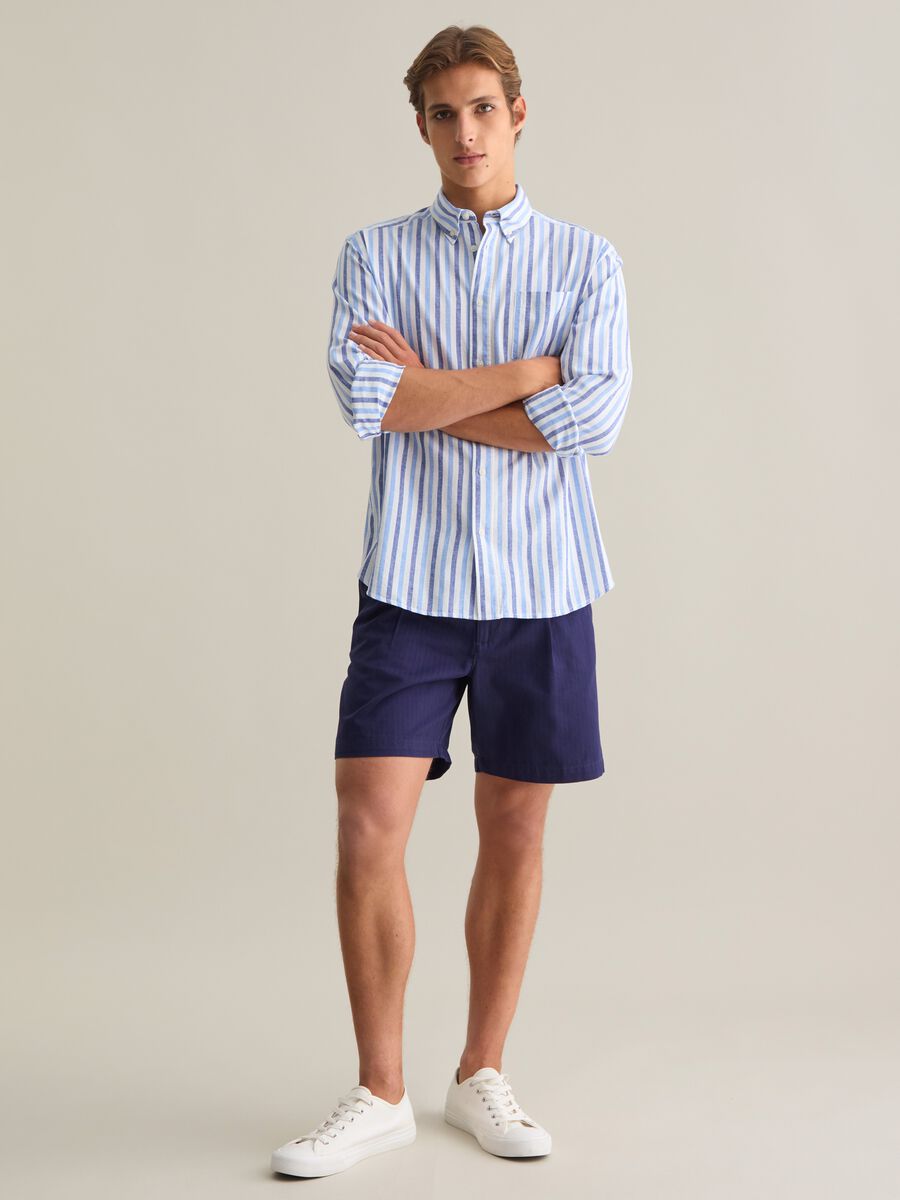 Blue Twill Cotton Shorts_0