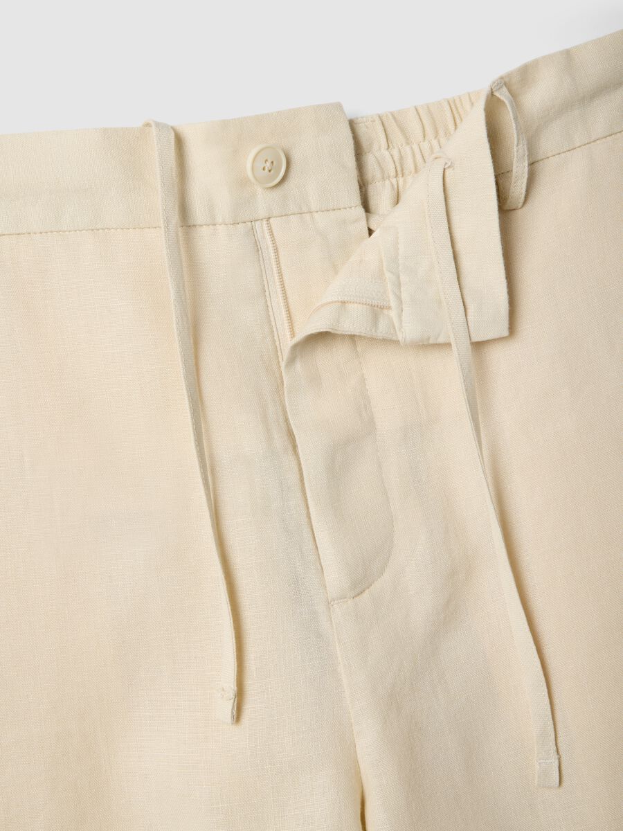 Pantaloni in puro lino bianchi regular fit_5