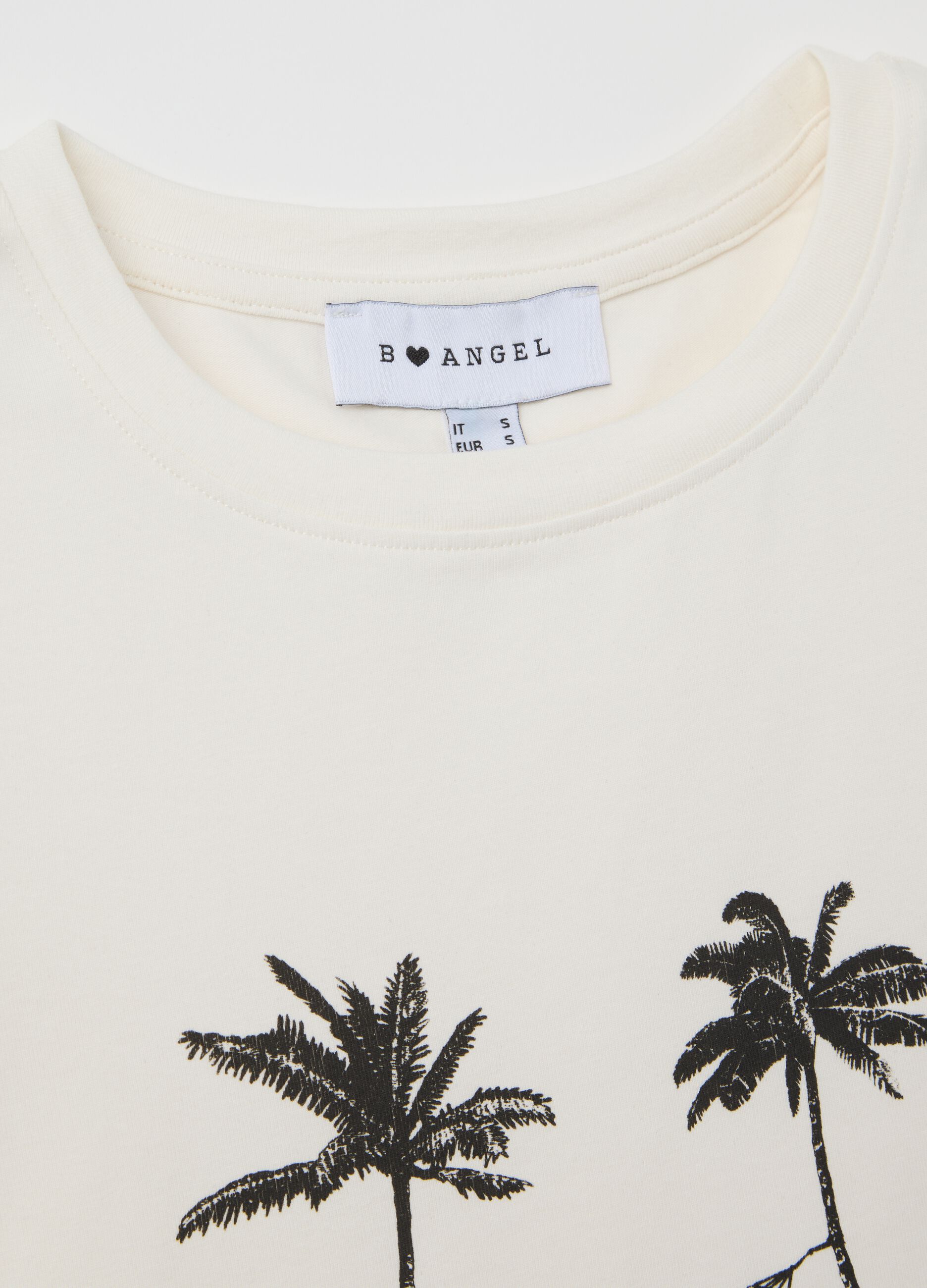 White fitted T-shirt with palm trees B.Angel