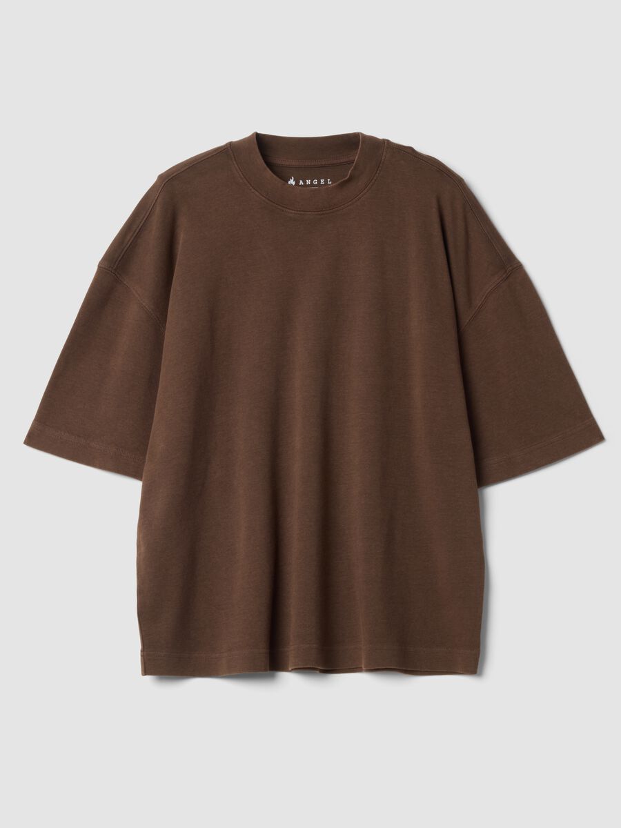 T-shirt marrone girocollo in puro cotone boxy fit_0