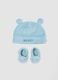 Light blue baby set with Mickey slogan hat and booties_0