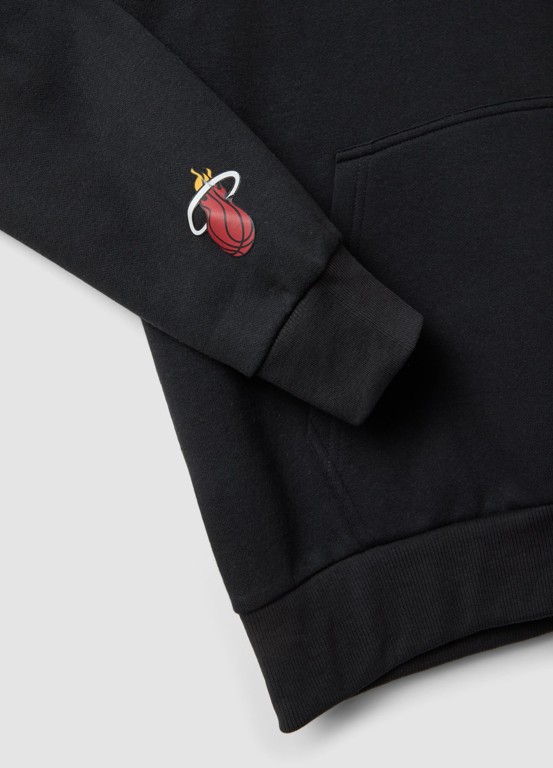 Black cotton-blend hoodie with Miami Heat print